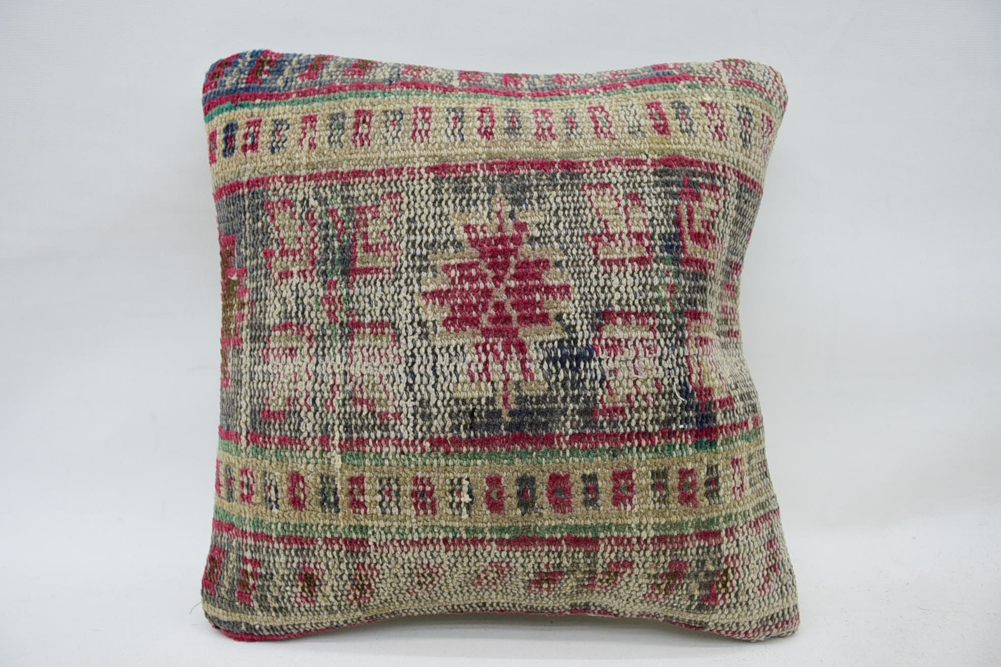Yoga Pillow Cover, Throw Kilim Pillow, Gift Pillow, 14"x14" Beige Pillow Sham, Turkish Pillow, Crochet Pattern Pillow