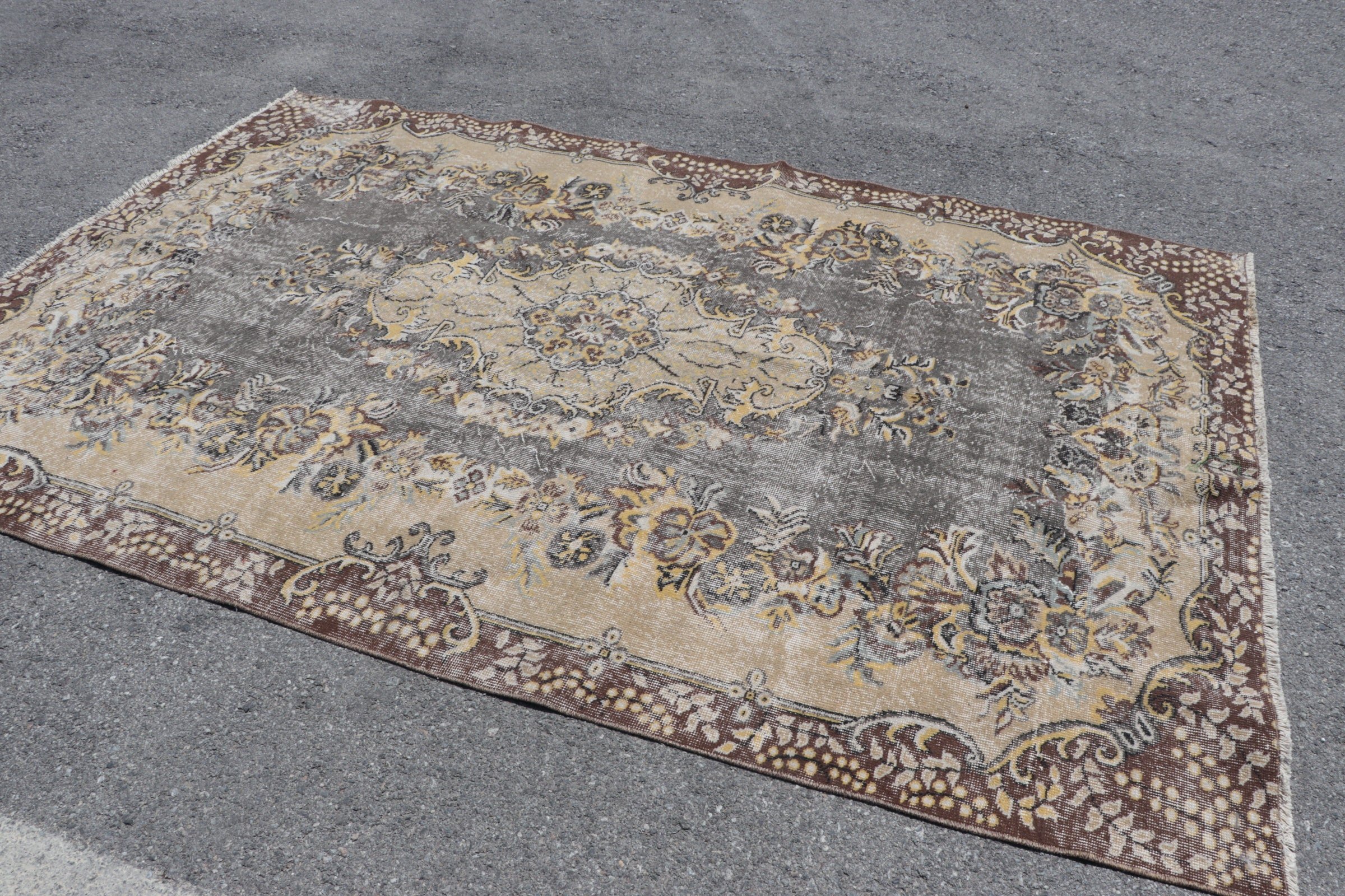 Salon Rug, Brown Kitchen Rug, Turkish Rug, Vintage Rug, 5.9x8.9 ft Large Rug, Dining Room Rug, Oriental Rug, Rugs for Salon