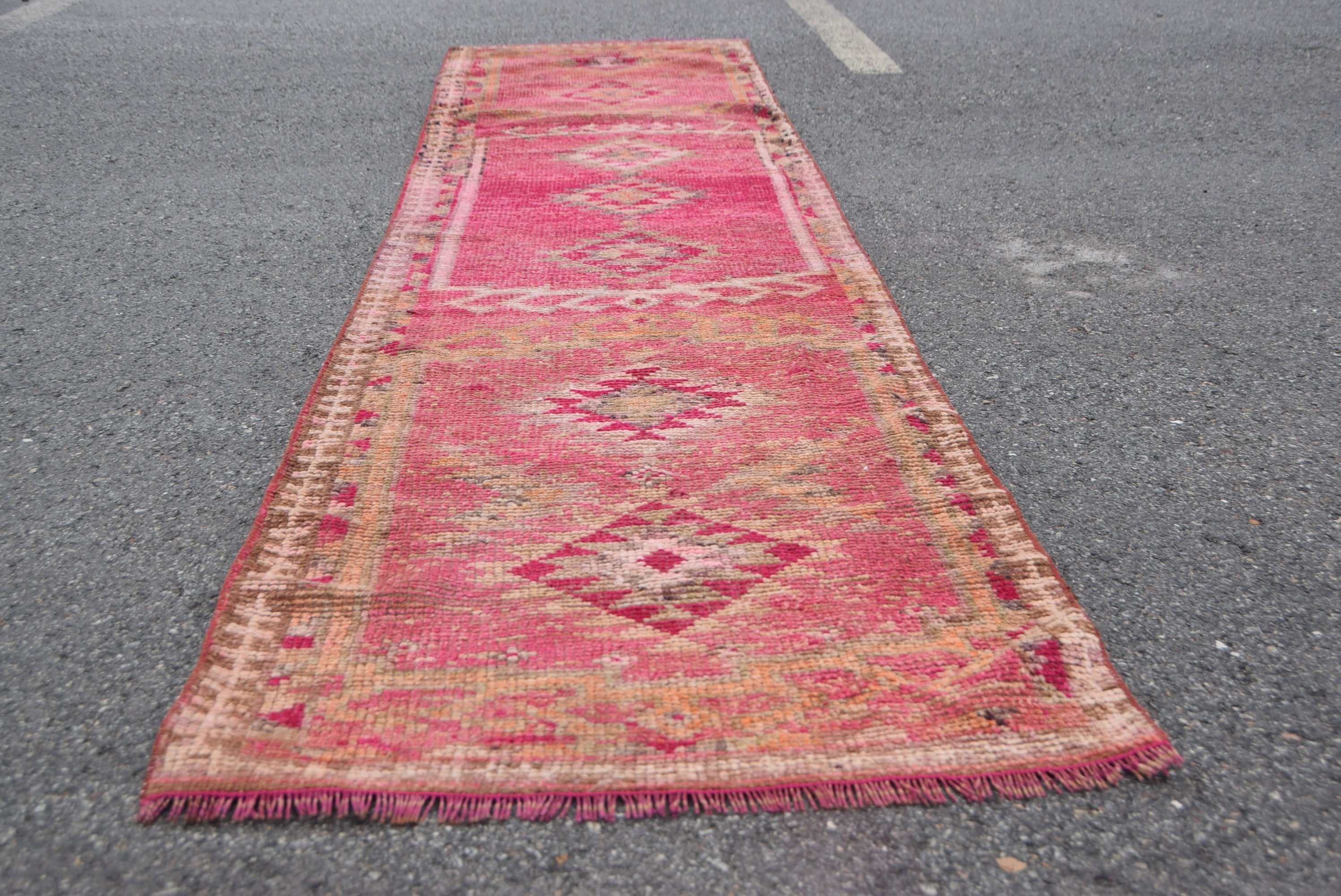 Pink Oushak Rug, Rugs for Stair, Turkish Rug, Art Rug, Antique Rug, Kitchen Rug, Cool Rug, 2.8x12 ft Runner Rug, Vintage Rug, Hallway Rug