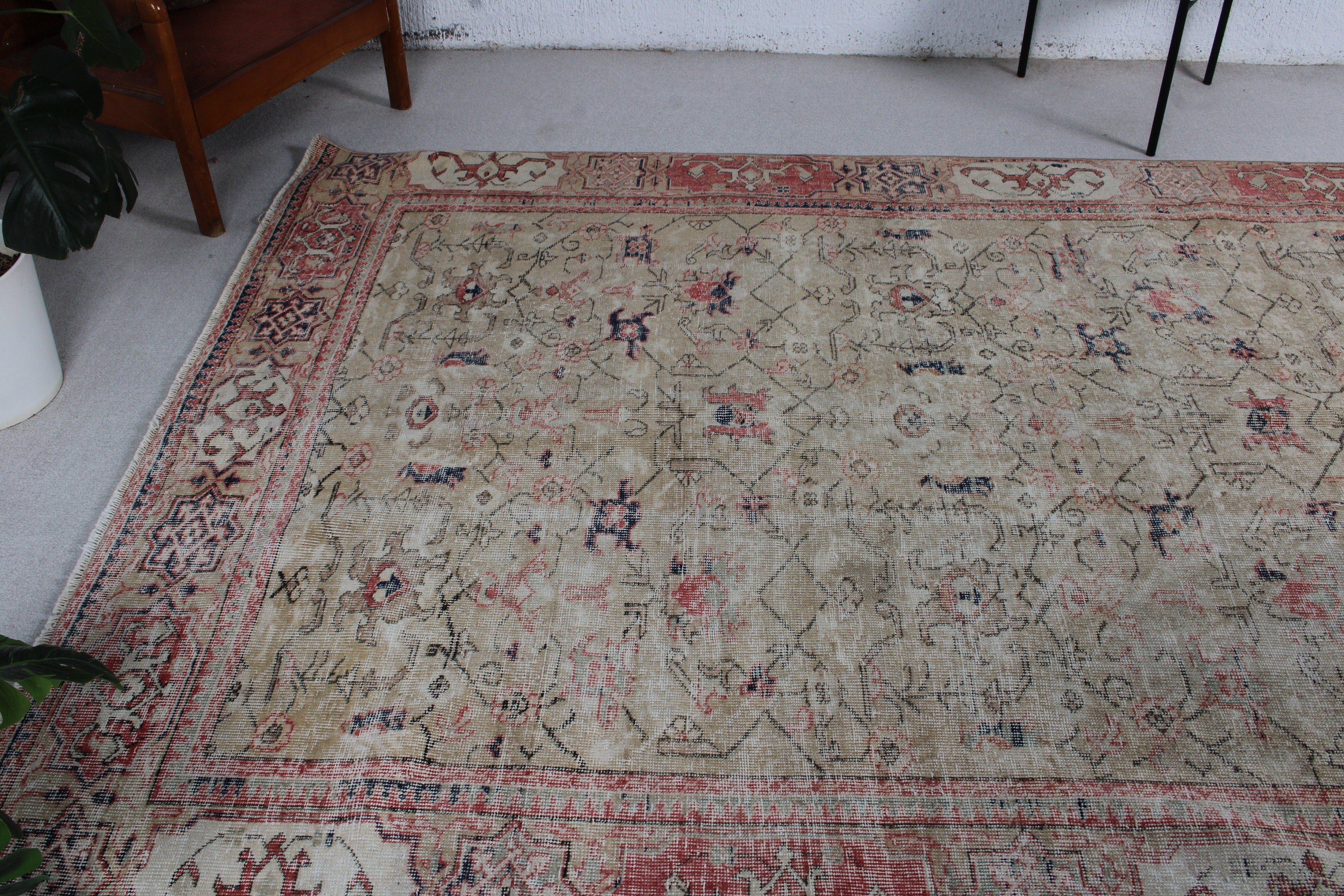 Bej Oryantal Halılar, Vintage Halı, Dış Mekan Halısı, 6x10,6 ft Büyük Halı, Havalı Halı, Anadolu Halısı, Salon Halıları, Türk Halıları, Oturma Odası Halıları