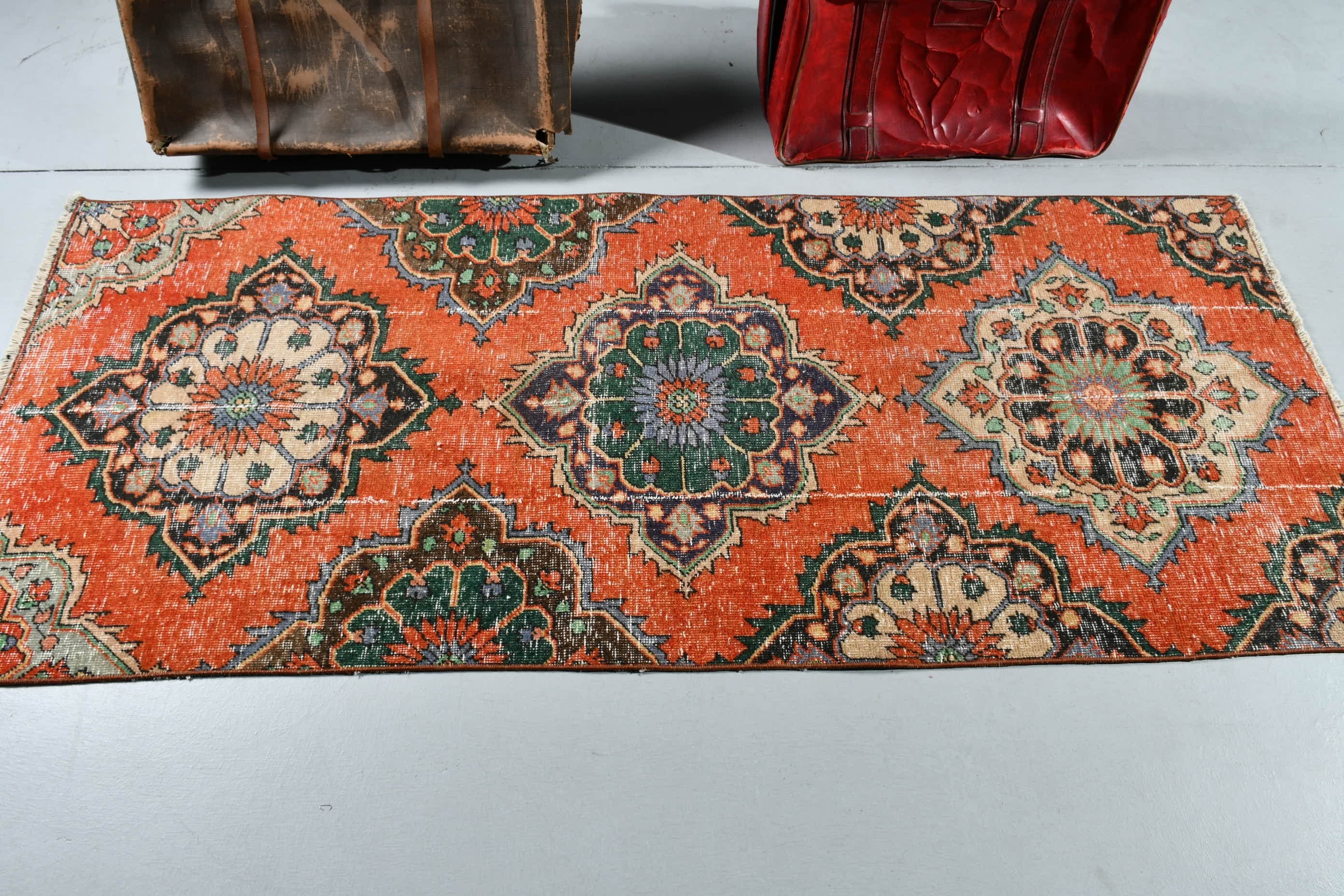 Turkish Rugs, 2.9x6.8 ft Accent Rugs, Outdoor Rugs, Bedroom Rug, Orange Anatolian Rugs, Entry Rug, Moroccan Rug, Nursery Rug, Vintage Rugs