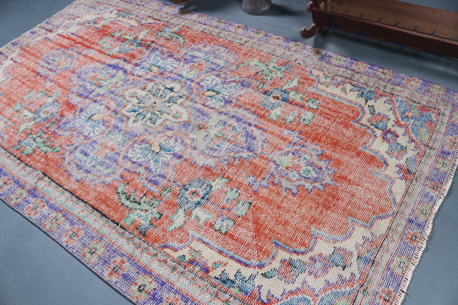 Eclectic Rug, Salon Rug, Cool Rugs, Vintage Rug, Orange Bedroom Rugs, Dining Room Rug, 5.4x9 ft Large Rug, Home Decor Rugs, Turkish Rugs