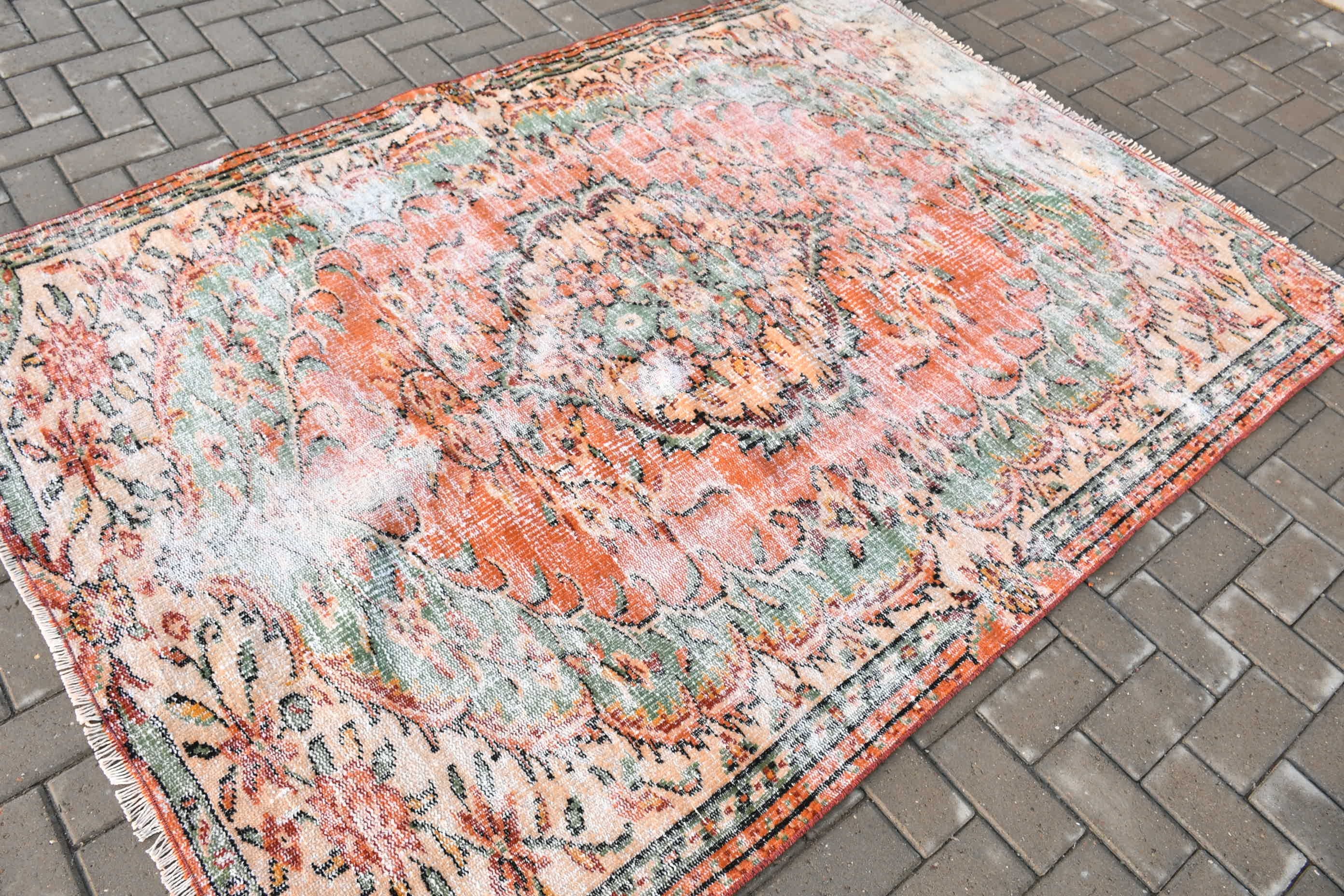 Rugs for Area, Floor Rug, Orange Bedroom Rug, Kitchen Rug, Turkish Rug, 5.3x7.4 ft Area Rugs, Vintage Rugs, Custom Rug