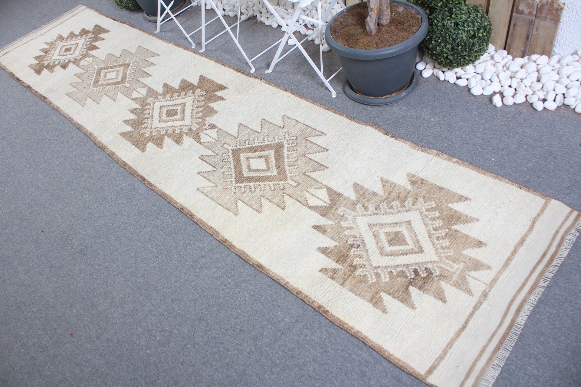 Vintage Rug, 2.6x11.8 ft Runner Rug, Beige Oriental Rug, Rugs for Kitchen, Turkish Rug, Corridor Rug, Stair Rug, Cool Rug