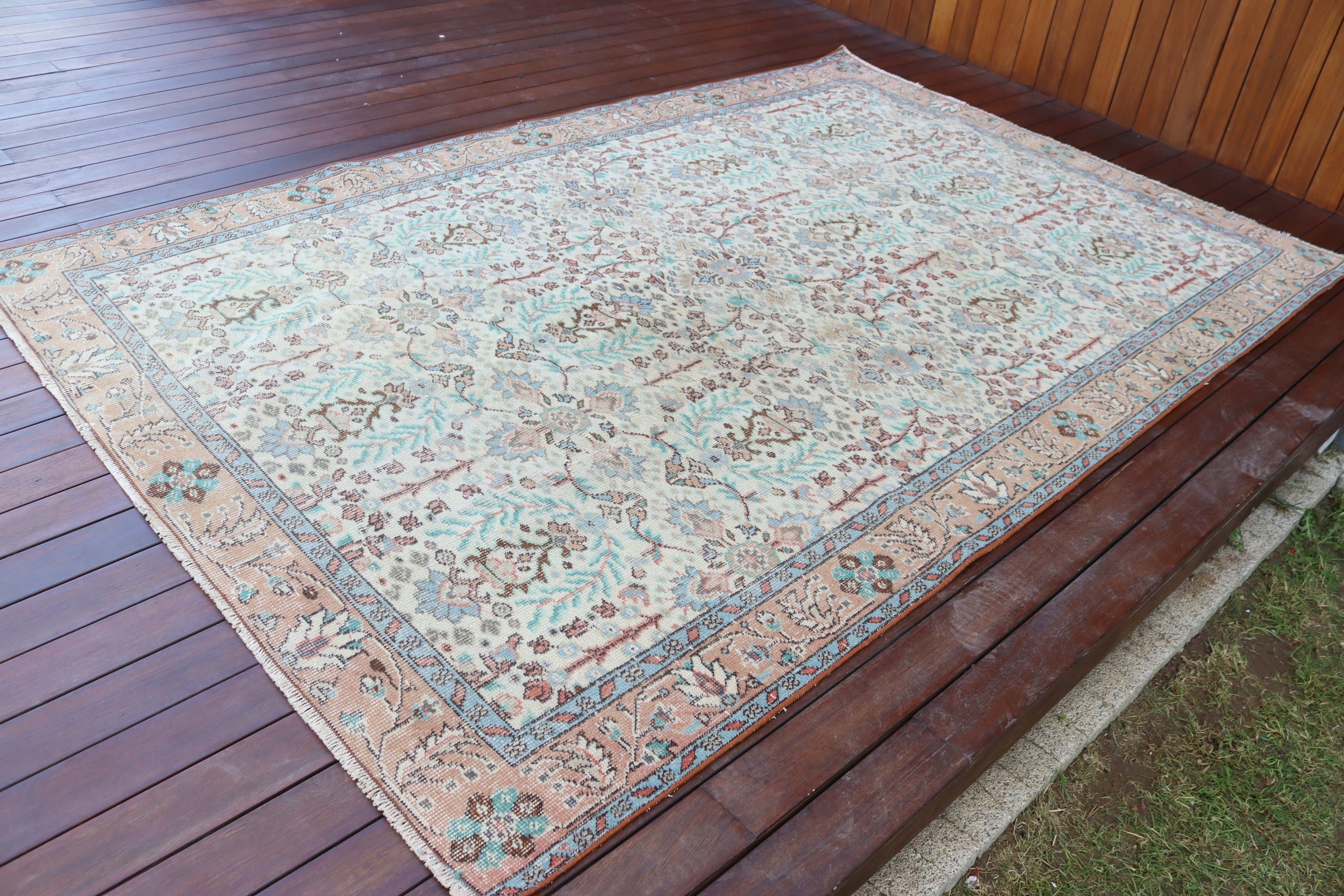 Bej Boho Halı, Anadolu Halıları, Boho Halısı, 5,6x8,7 ft Büyük Halılar, Geleneksel Halı, Oturma Odası Halıları, Salon Halısı, Türk Halısı, Vintage Halılar