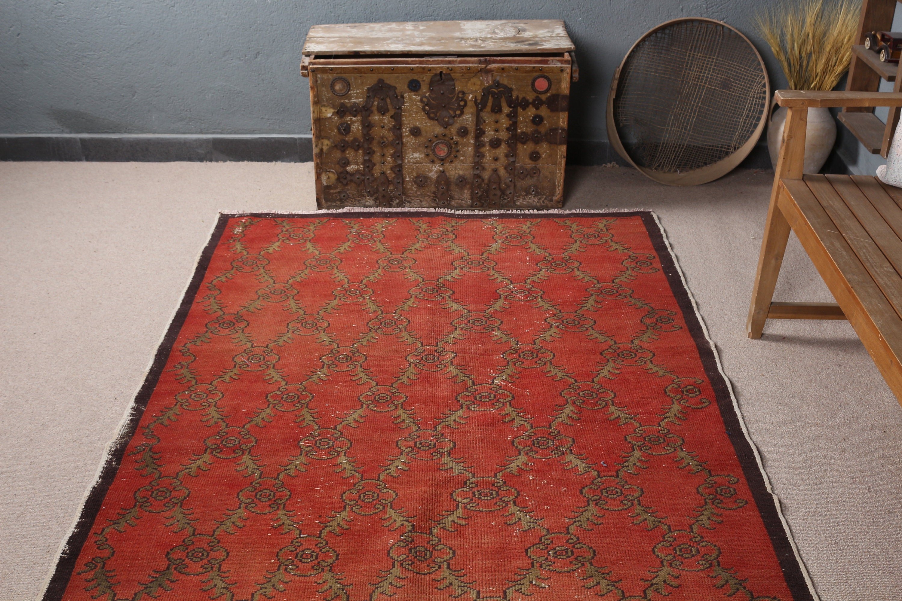 Turkish Rugs, Rugs for Living Room, Vintage Rug, Eclectic Rug, Red Kitchen Rug, Indoor Rug, Bedroom Rug, 4.6x8 ft Area Rug, Antique Rugs