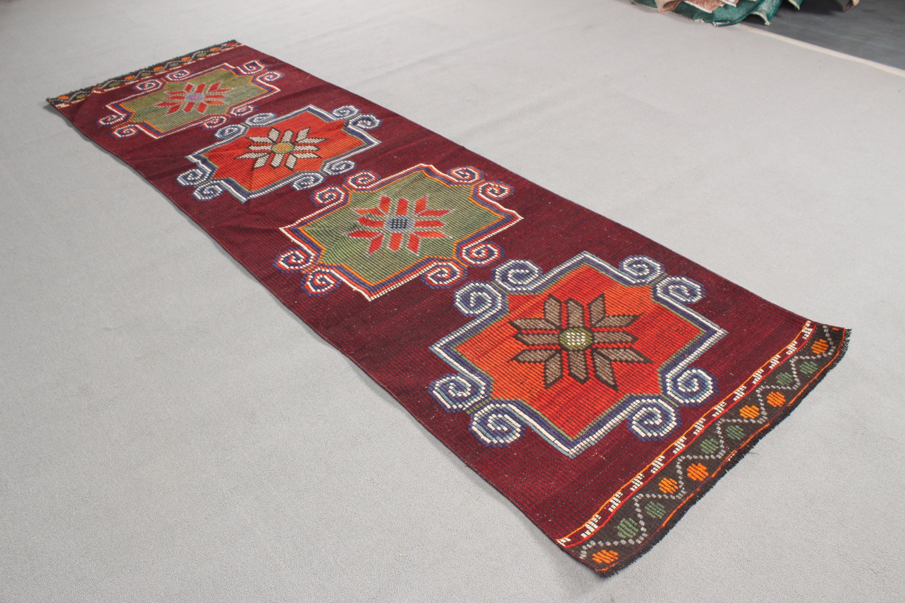 Vintage Runner Halı, Mutfak Halısı, Kilim, Oushak Halıları, Oryantal Halı, 3x9.9 ft Runner Halıları, Vintage Halı, Mor El Dokuma Halı, Türk Halısı