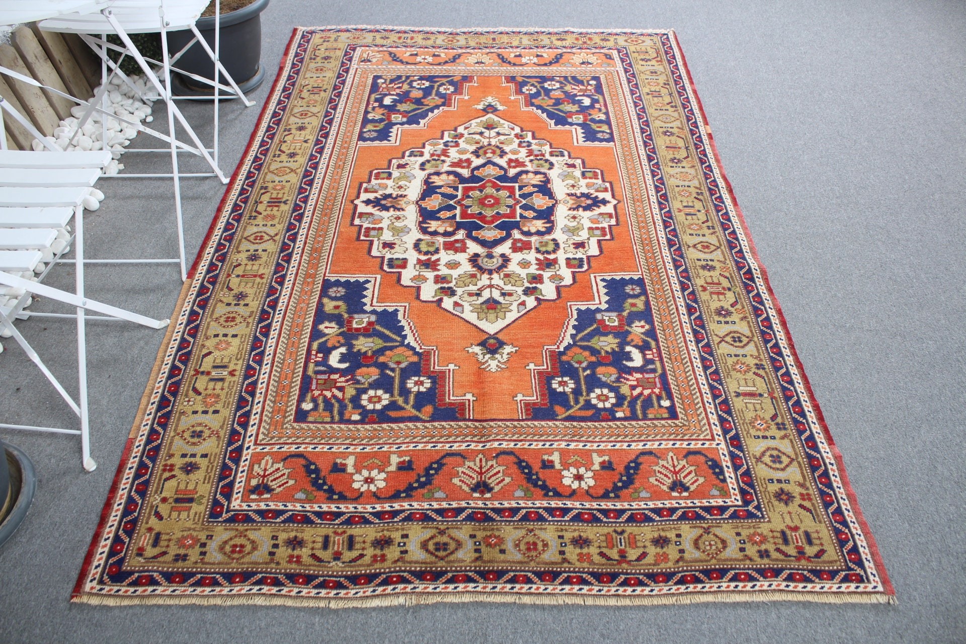 Ev Dekorasyonu Halıları, Vintage Halılar, Antika Halılar, Çocuk Halısı, Yemek Odası Halıları, 4.9x7.6 ft Alan Halısı, Türk Halıları, Turuncu Anadolu Halısı