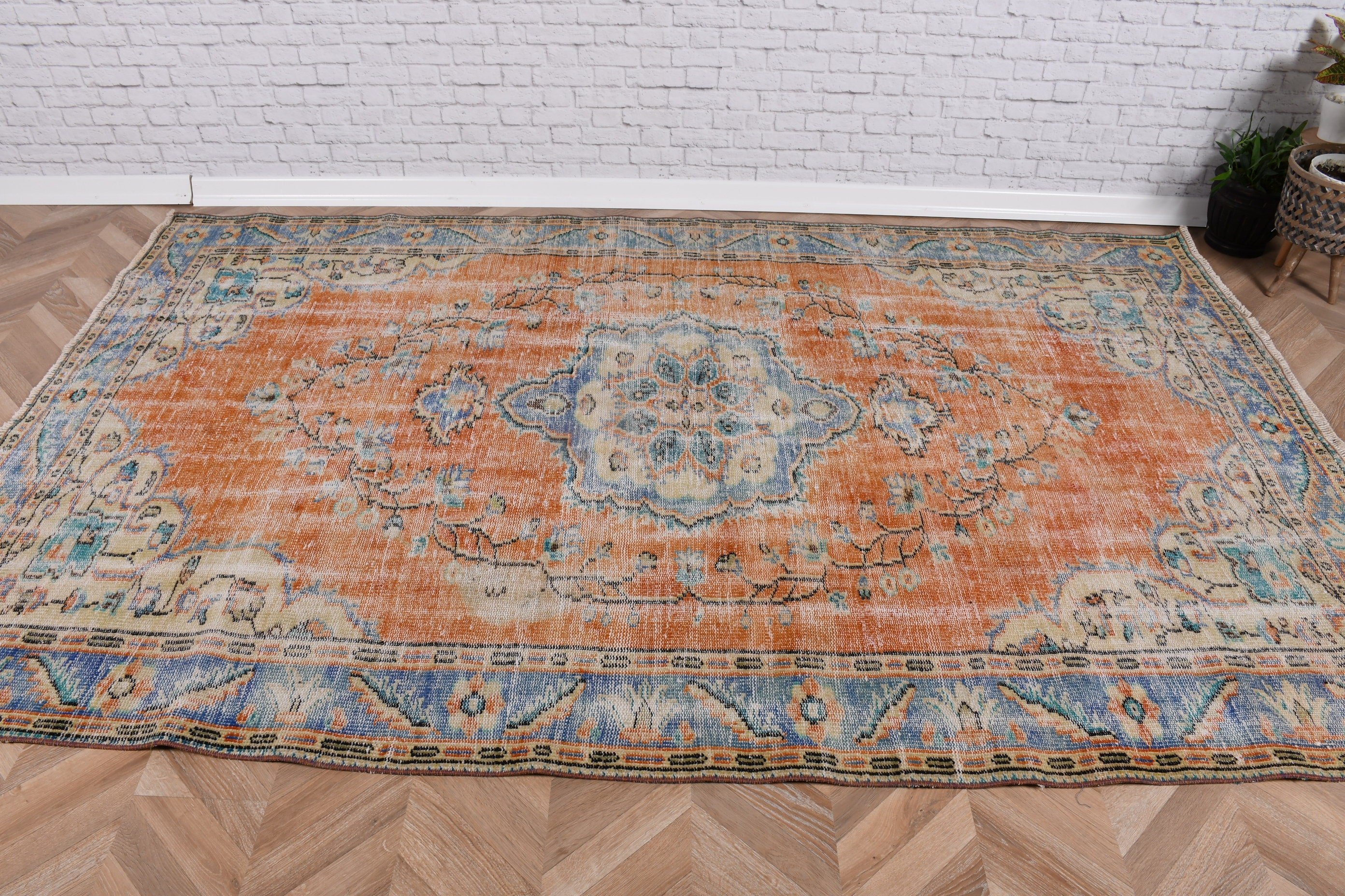 Sarı Anadolu Halısı, Lüks Halı, Salon Halıları, Fas Halısı, 5,4x8,7 ft Büyük Halılar, Türk Halıları, Vintage Halılar, Boho Halısı, Büyük Oushak Halısı