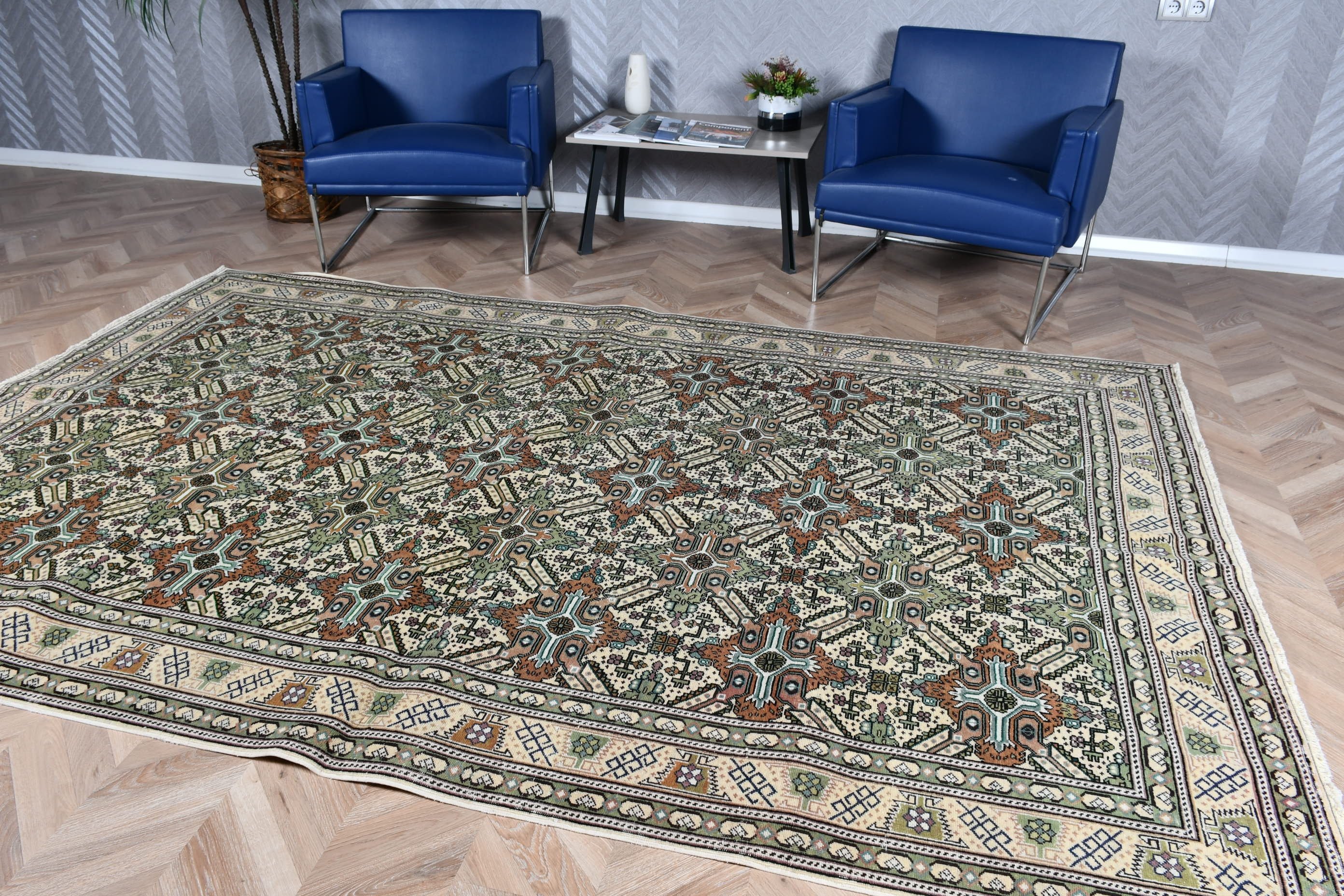Turkish Rug, Cool Rug, Floor Rugs, Vintage Rugs, Boho Rugs, 6.2x9.6 ft Large Rugs, Bedroom Rug, Green Antique Rugs, Dining Room Rug