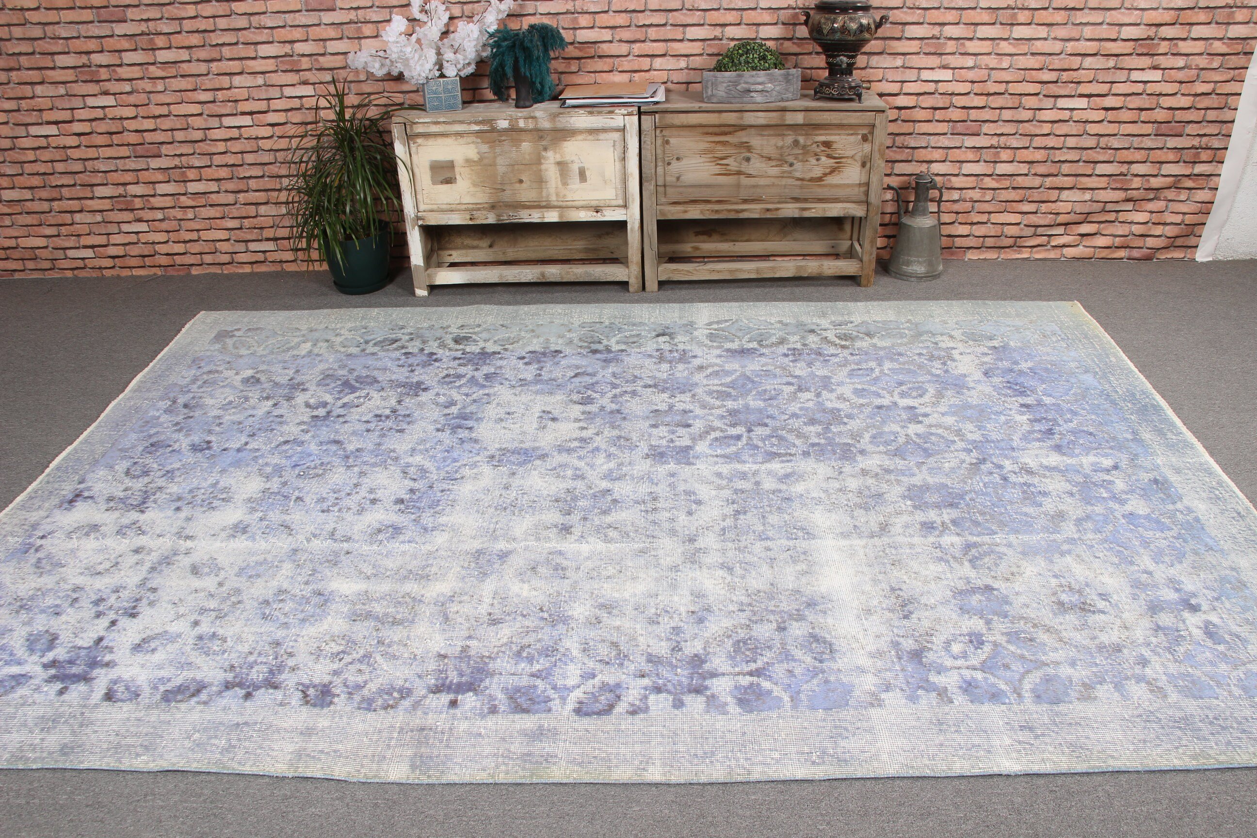 Turkish Rugs, Large Oushak Rugs, Bedroom Rug, Cool Rug, Moroccan Rugs, 6.5x9.8 ft Large Rugs, Blue Geometric Rug, Boho Rugs, Vintage Rugs