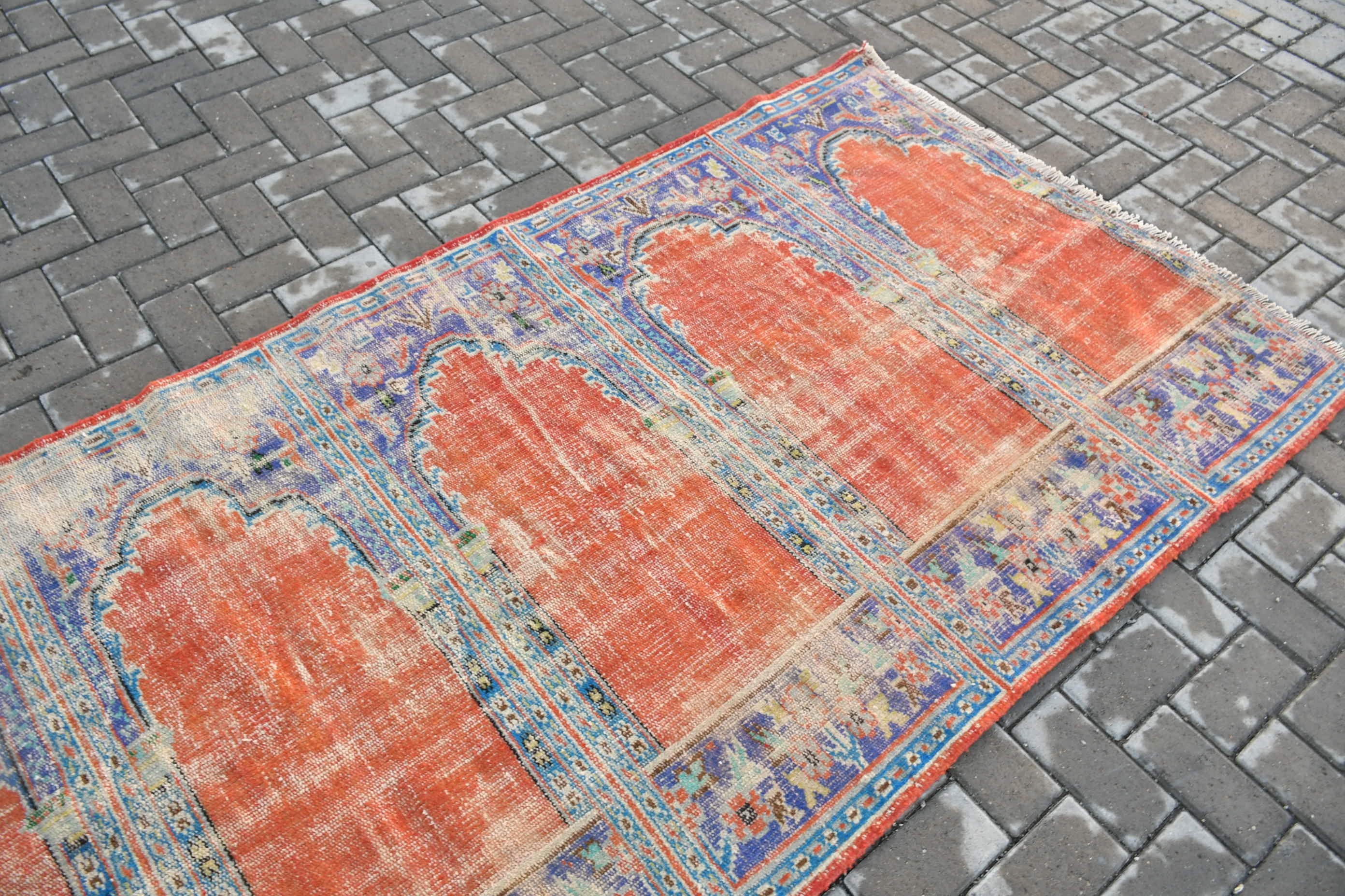 Vintage Rugs, Anatolian Rug, Boho Rugs, Rugs for Stair, Home Decor Rugs, Red Kitchen Rug, Corridor Rug, 4x10.9 ft Runner Rug, Turkish Rug