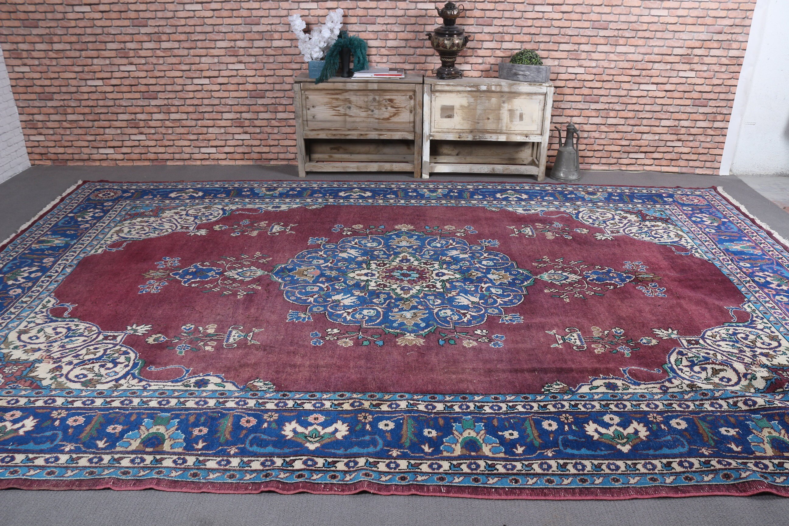 8.8x13.5 ft Oversize Rug, Turkish Rugs, Outdoor Rug, Vintage Rug, Blue Moroccan Rug, Bedroom Rug, Living Room Rug, Saloon Rug
