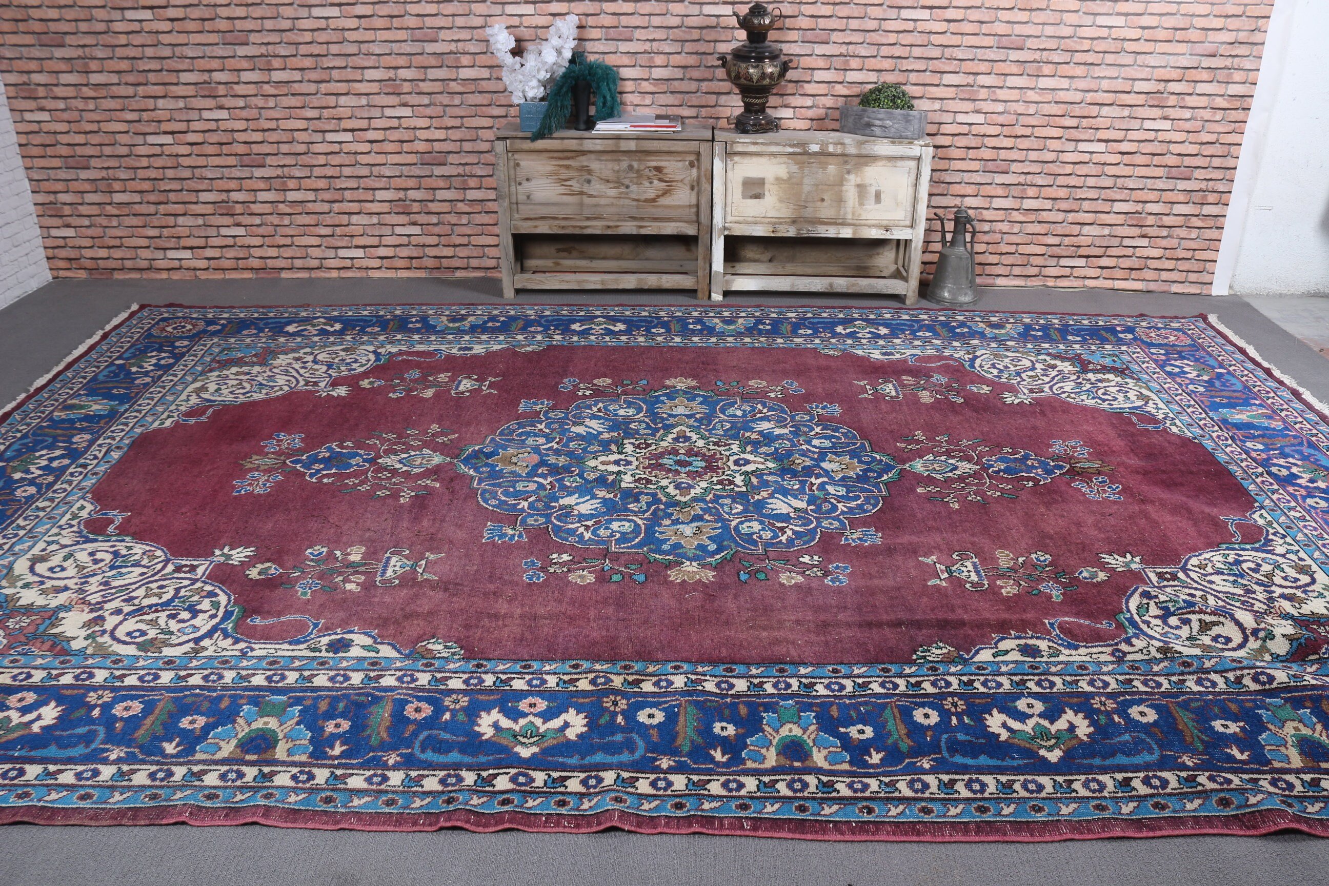 8.8x13.5 ft Büyük Boy Halı, Türk Halıları, Dış Mekan Halısı, Vintage Halı, Mavi Fas Halısı, Yatak Odası Halısı, Oturma Odası Halısı, Salon Halısı