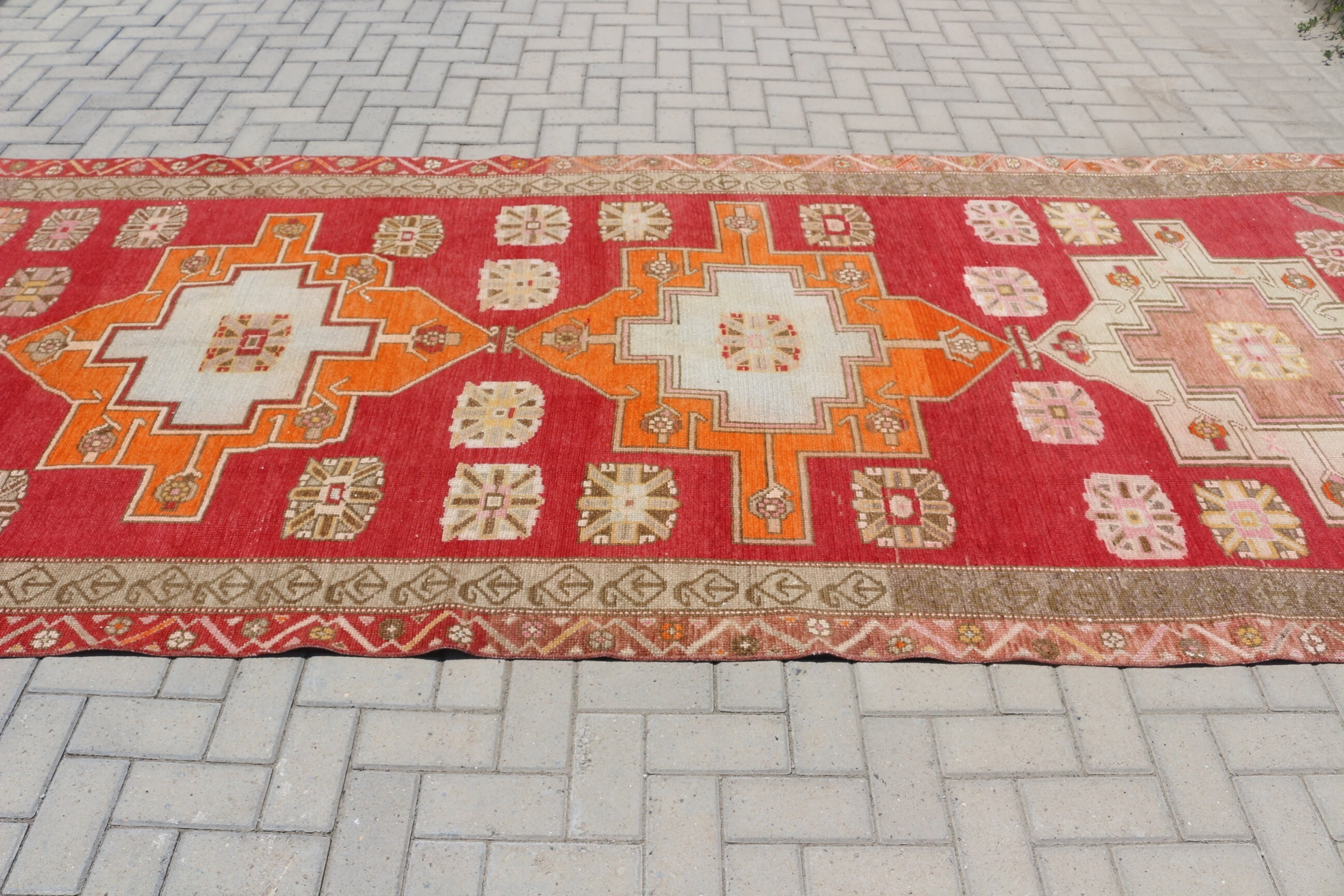 Kırmızı 5.1x13.5 ft Runner Halı, Doğal Halılar, Merdiven Halısı, Koridor Halıları, Vintage Halılar, Türk Halısı, Yün Halıları, Fas Halısı