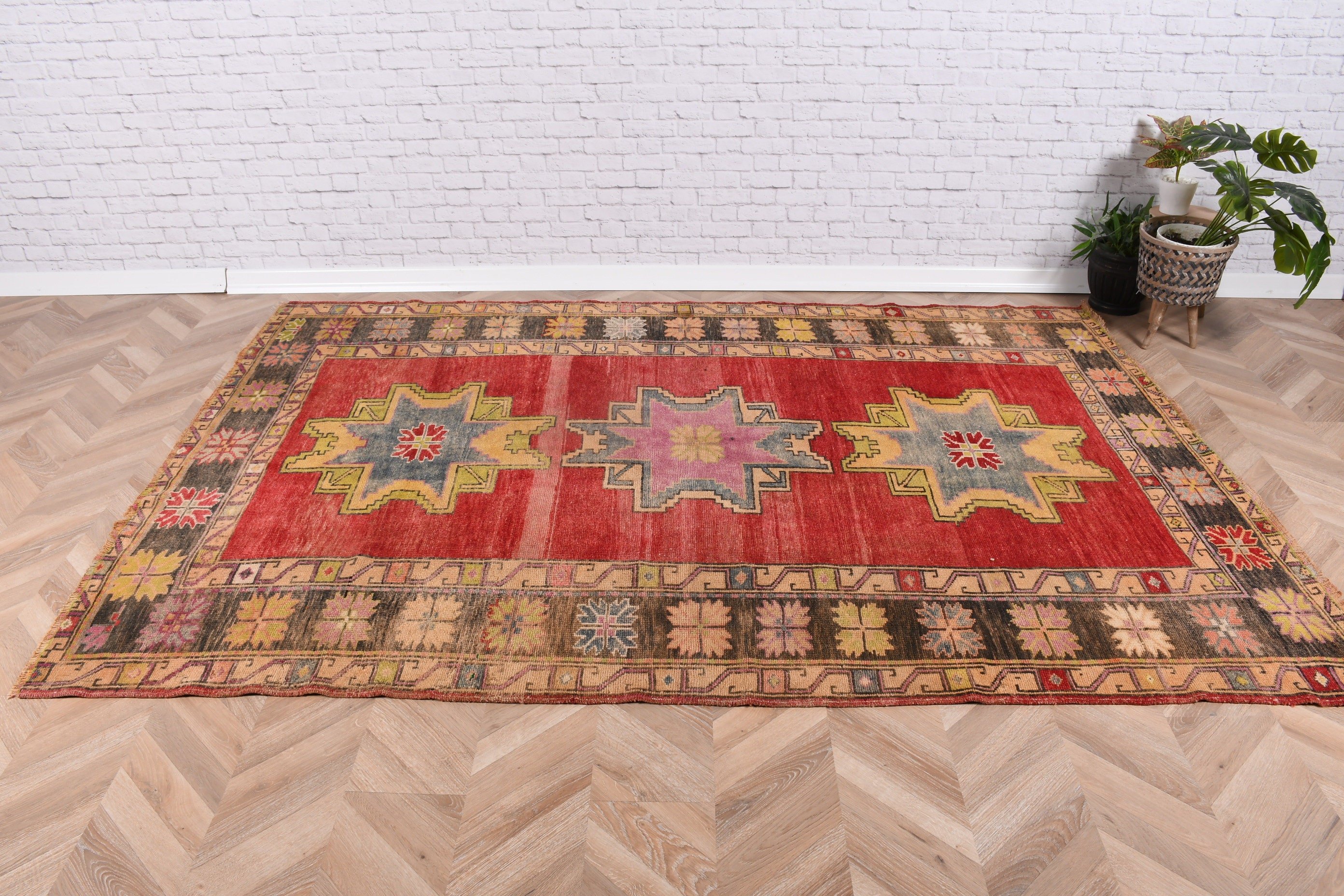 Moroccan Rug, Home Decor Rug, Vintage Rug, Turkish Rugs, Red Floor Rugs, Bohemian Rug, Salon Rugs, 5.6x8 ft Large Rug, Dining Room Rugs