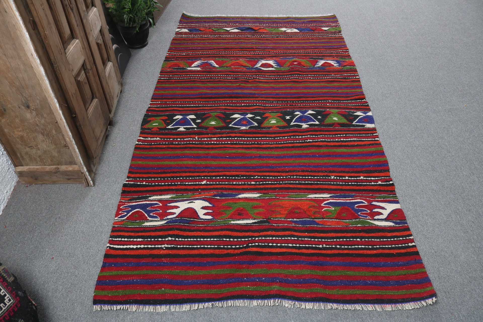 Kırmızı El Dokuma Halı, Oturma Odası Halıları, Türk Halısı, 4.1x8.2 ft Alan Halıları, Kilim, Antika Halı, Lüks Halılar, Vintage Halı, Boho Alan Kilimi