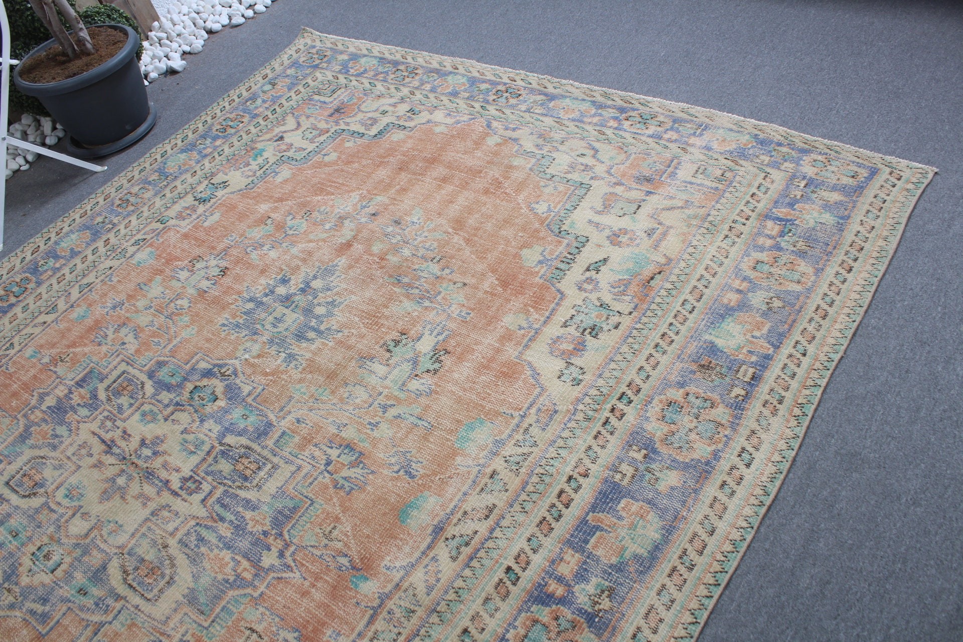 Salon Halıları, Oushak Halısı, Vintage Halılar, Turuncu 7x10.5 ft Büyük Boy Halı, Ofis Halısı, Oryantal Halılar, Salon Halıları, Türk Halısı