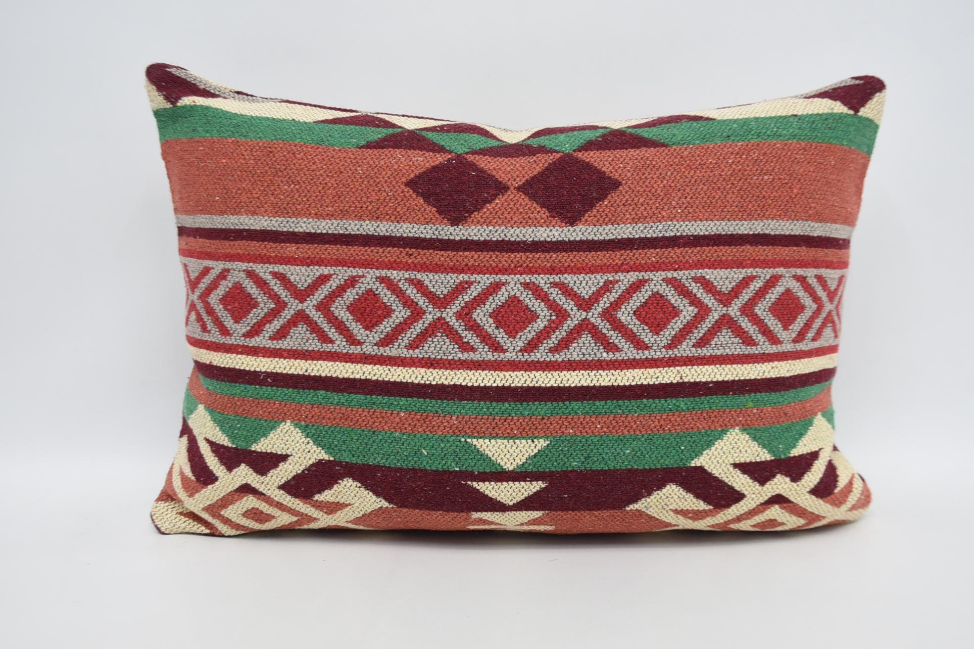 Vintage Pillow, 16"x24" Red Pillow Sham, Boho Throw Pillow Case, Retro Pillow Case, Pillow for Couch, Kilim Pillow Cover