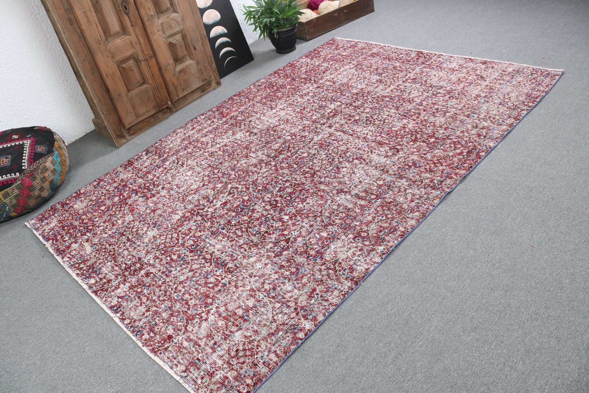 Büyük Vintage Halı, Boho Halılar, Vintage Halı, Lüks Halılar, Türk Halısı, Fas Halıları, Kırmızı Yatak Odası Halıları, Salon Halıları, 5,5x8,2 ft Büyük Halı