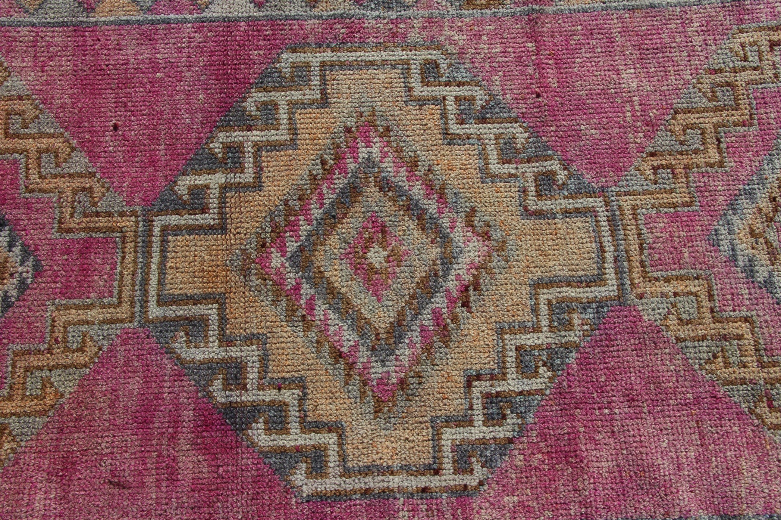 Pembe Geometrik Halılar, Vintage Halı, Koridor Halısı, Türk Halısı, 2.9x12.7 ft Runner Halısı, Düz Dokuma Halısı, Uzun Yolluk Halıları