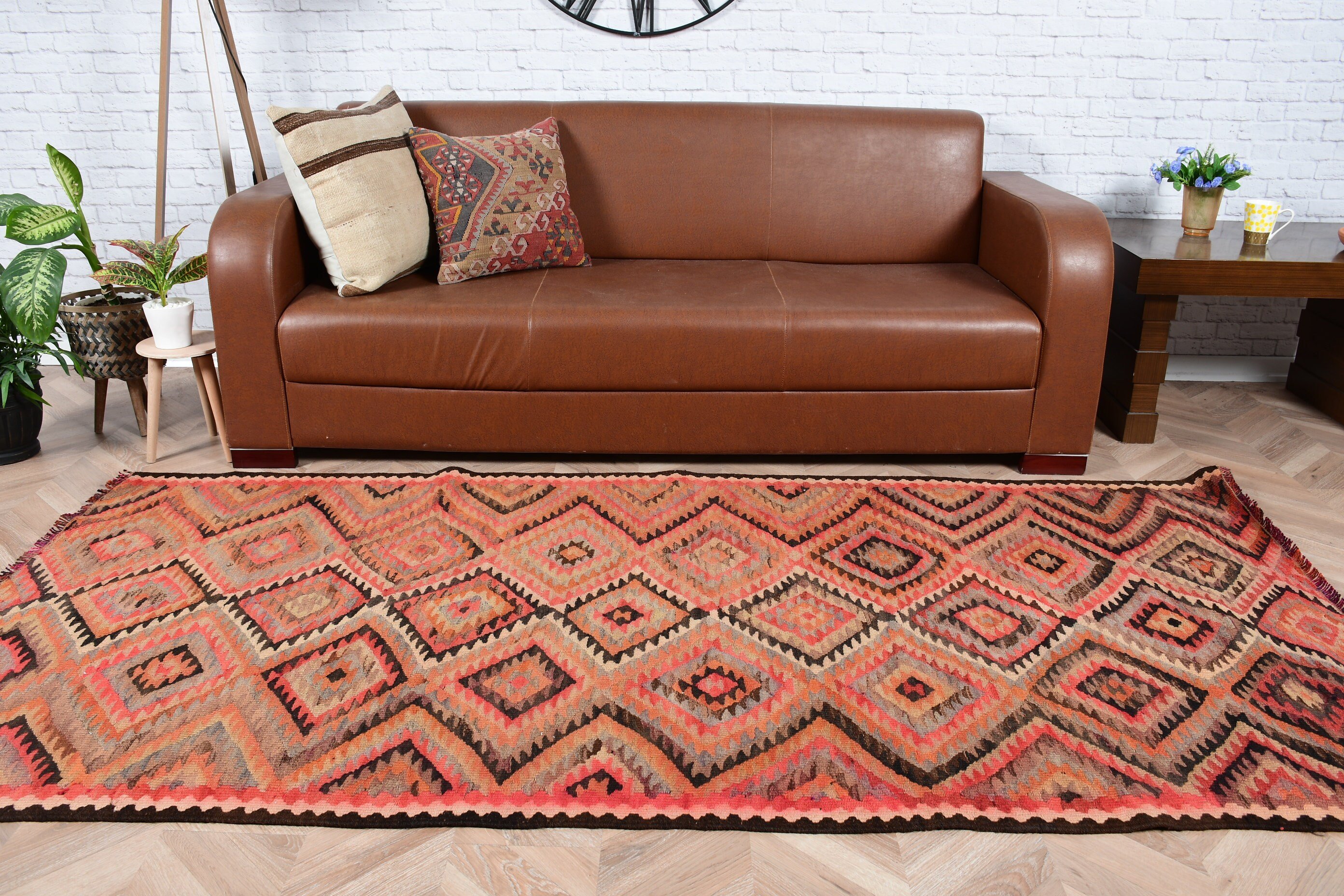 Etnik Halı, Pembe Oushak Halı, 3,8x8,1 ft Alan Halısı, İç Mekan Halısı, Türk Halısı, Vintage Halı, Çocuk Odası Halısı, Yatak Odası Halısı, Kilim