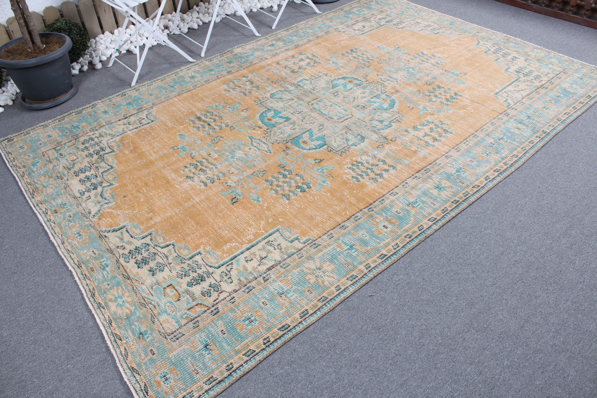 Salon Rug, Oushak Rug, Pale Rug, Vintage Rugs, Orange Wool Rug, Home Decor Rugs, Dining Room Rug, 6.2x9.6 ft Large Rug, Turkish Rugs