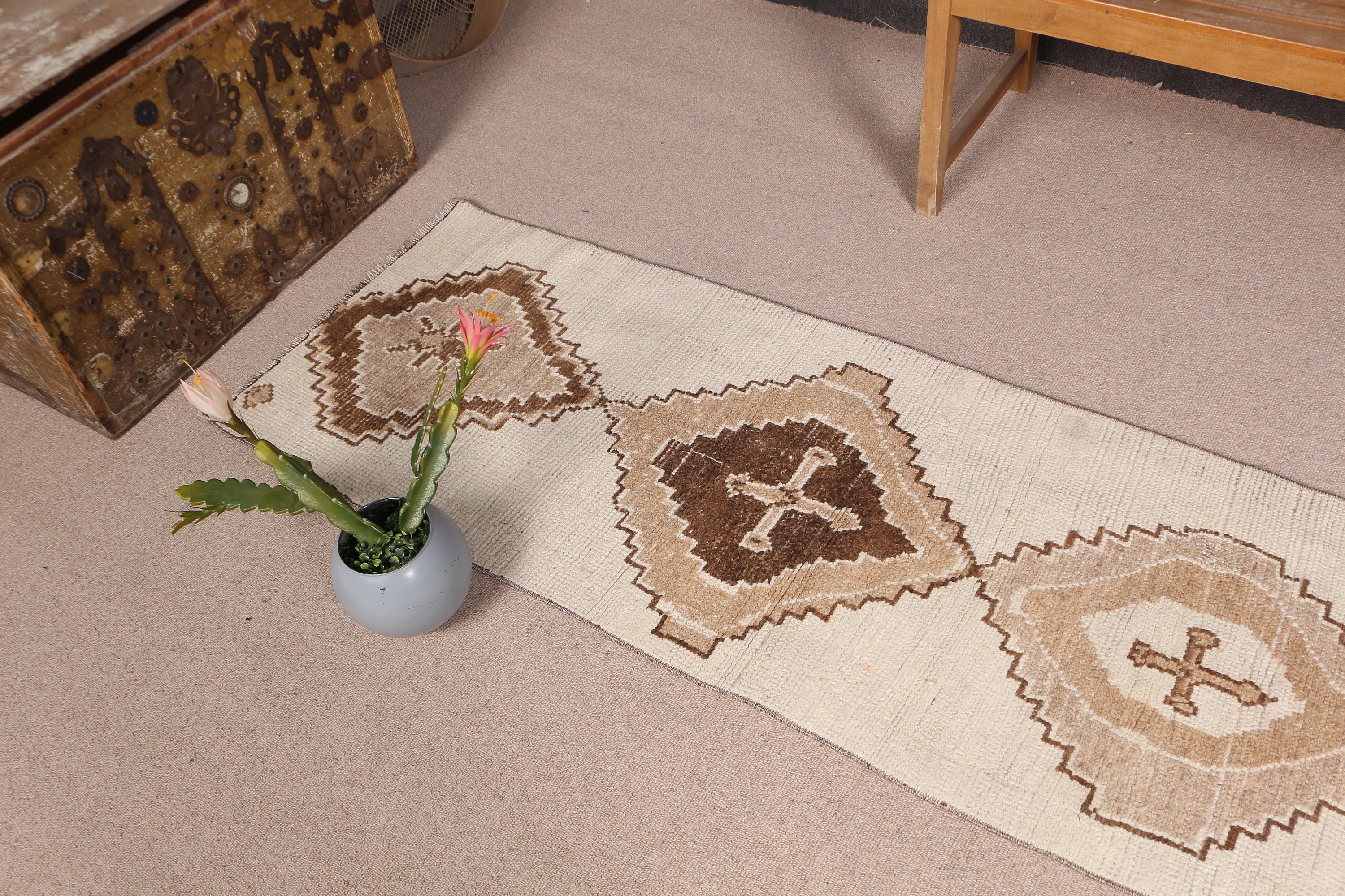 Oriental Rug, Beige Bedroom Rug, Cool Rug, Vintage Rug, 2.3x9.5 ft Runner Rug, Stair Rugs, Rugs for Kitchen, Turkish Rug, Corridor Rugs