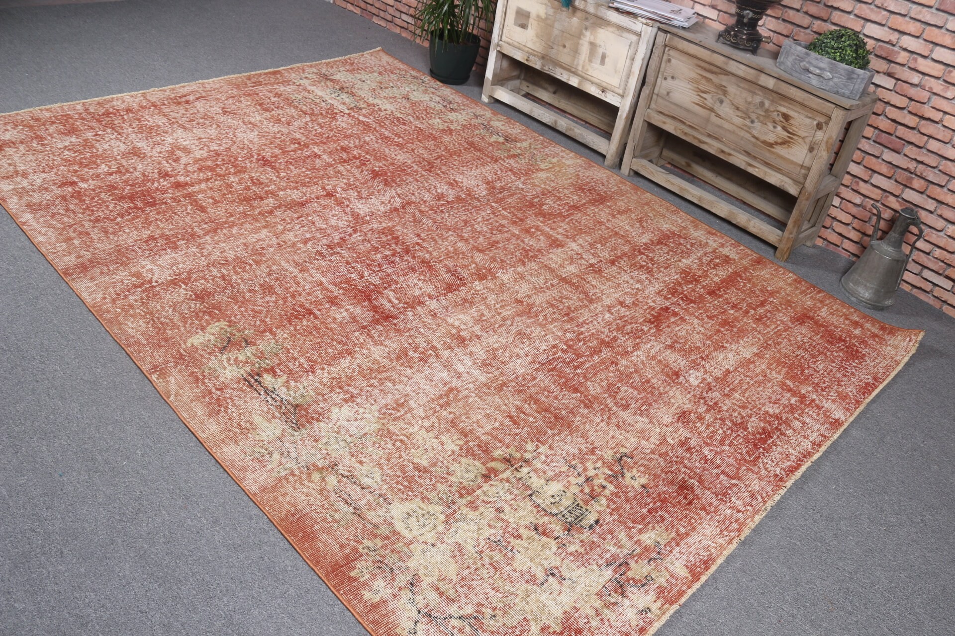 Bedroom Rugs, 6.8x9.4 ft Large Rugs, Turkish Rugs, Orange Moroccan Rug, Dining Room Rug, Kitchen Rugs, Vintage Rugs, Organic Rugs, Cool Rug