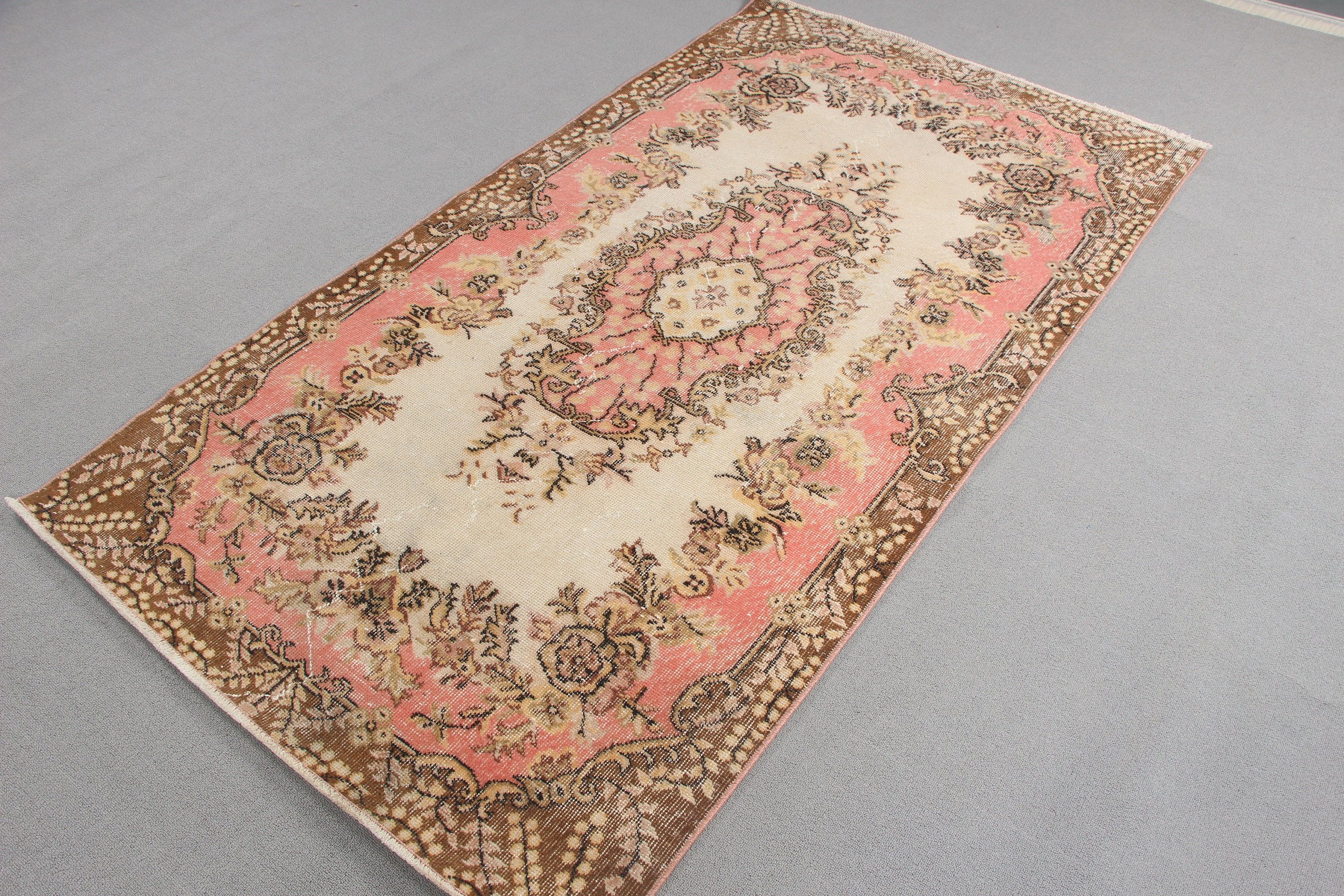 Pink Flatweave Rug, Oushak Area Rugs, Vintage Rug, Organic Rugs, Floor Rugs, 3.8x6.9 ft Area Rug, Vintage Area Rugs, Cool Rugs, Turkish Rug