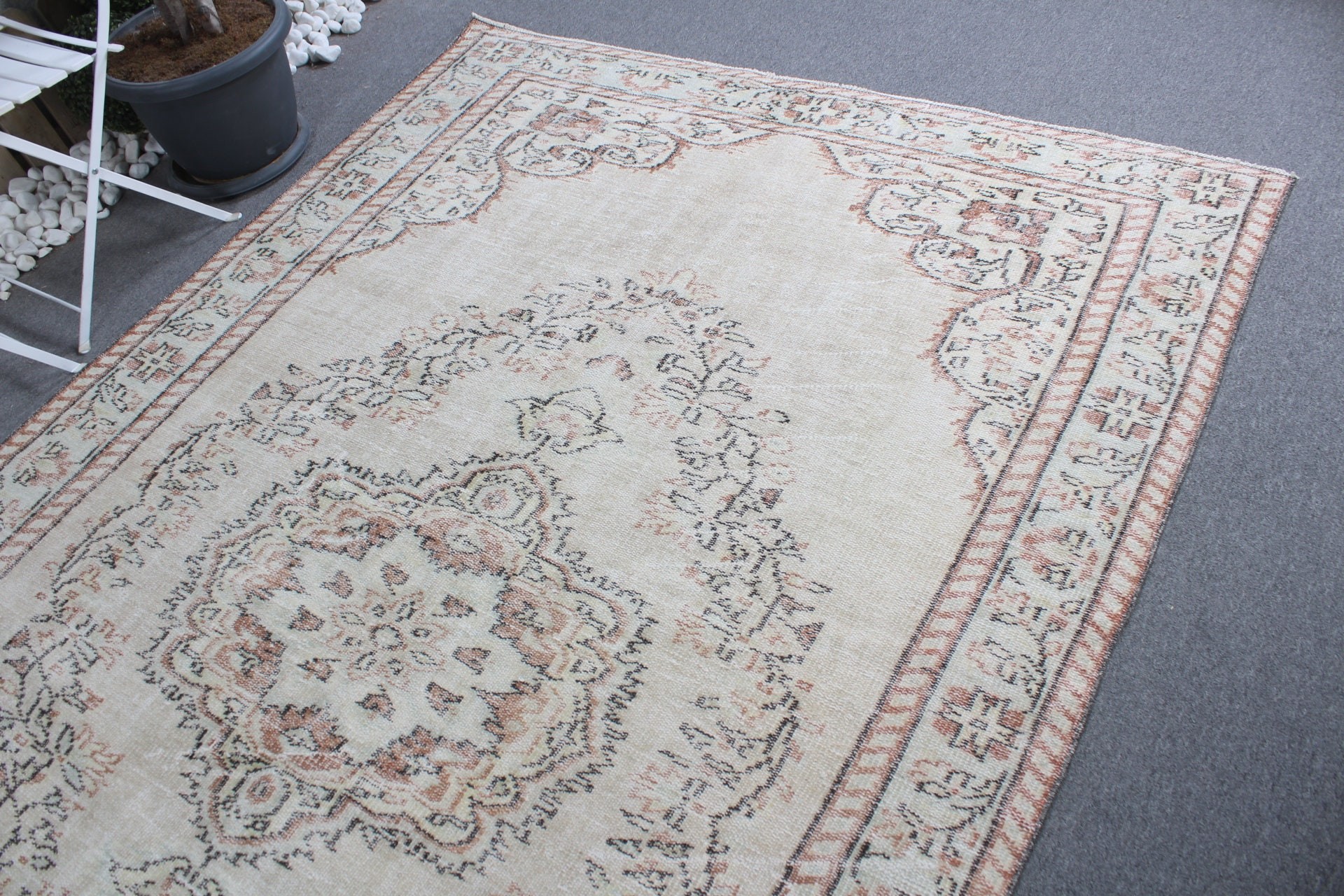 Türk Halıları, 5.8x9.4 ft Büyük Halılar, El Yapımı Halı, Oturma Odası Halıları, Mutfak Halısı, Bej Oryantal Halılar, Vintage Halı, Salon Halıları, Yün Halılar