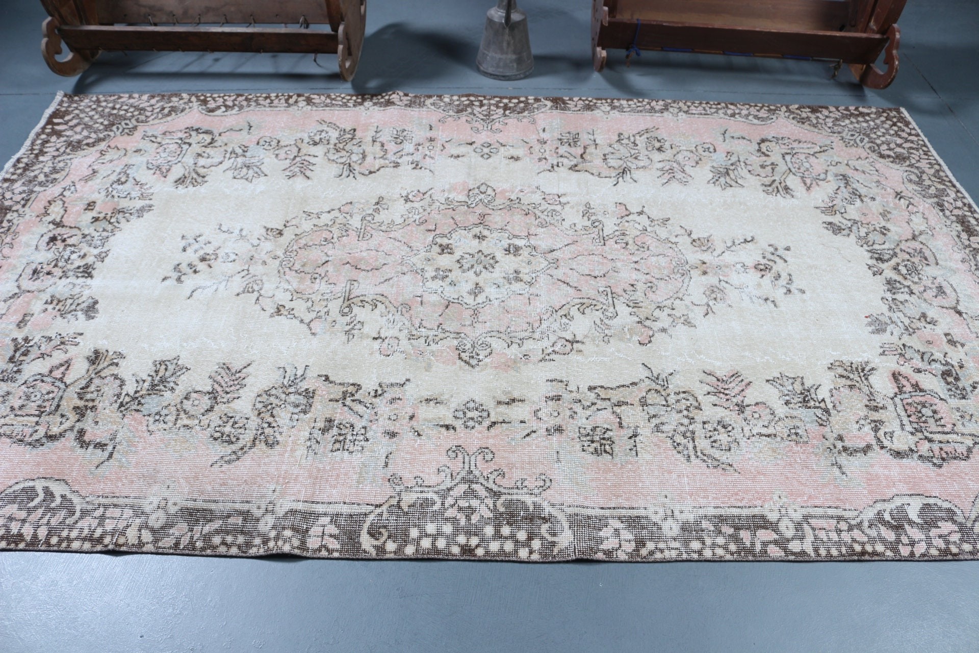 Boho Rug, Salon Rug, Living Room Rugs, Beige Kitchen Rugs, Home Decor Rug, Turkish Rug, Oushak Rug, Vintage Rug, 5.4x9.2 ft Large Rug