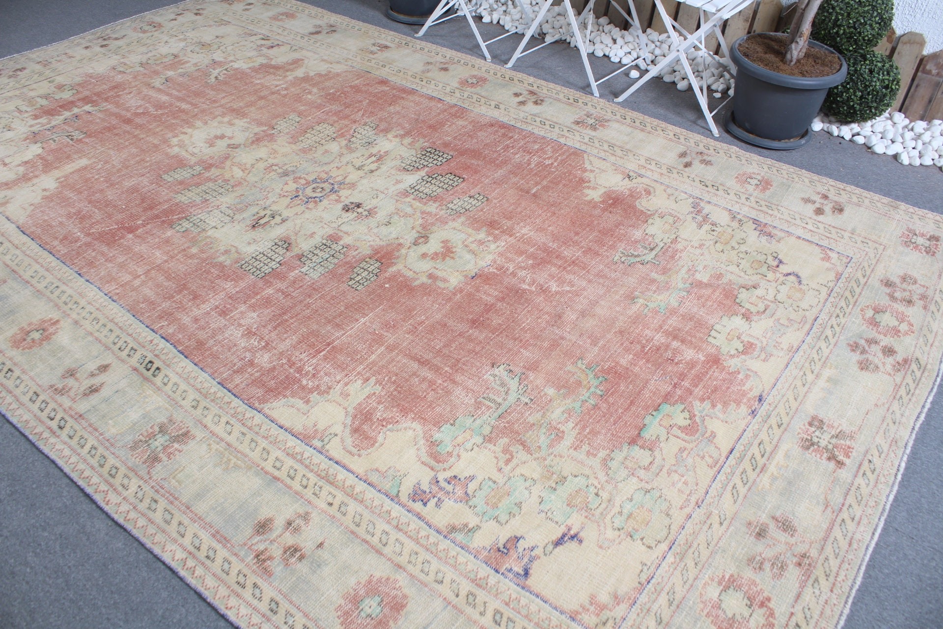 Yatak Odası Halısı, Oturma Odası Halısı, Boho Halısı, 7.4x11.8 ft Büyük Boy Halılar, Oryantal Halı, Bej Oushak Halısı, Vintage Halılar, Türk Halıları, Salon Halıları