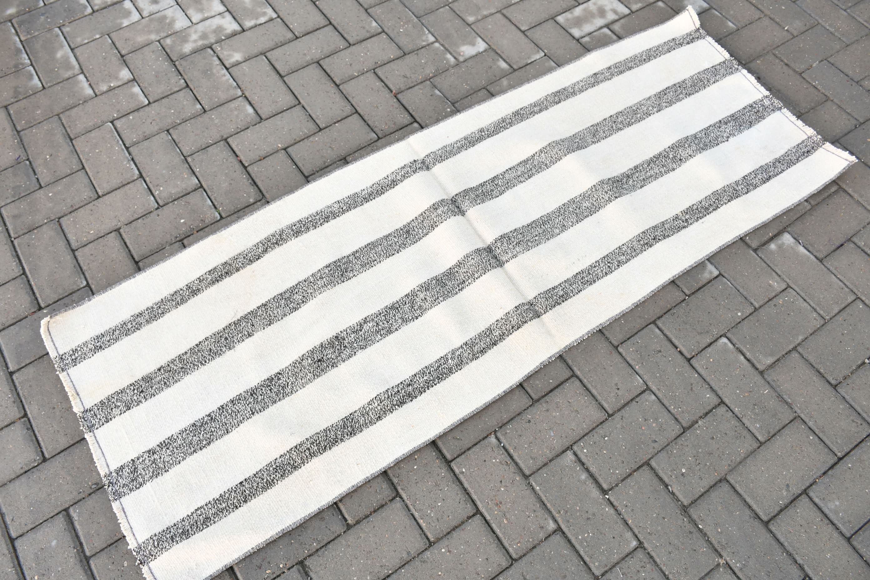 Turkish Rugs, Vintage Rug, Bedroom Rug, Kitchen Rugs, Stair Rugs, White Wool Rug, Corridor Rug, Retro Rugs, Kilim, 2.1x5.7 ft Runner Rug