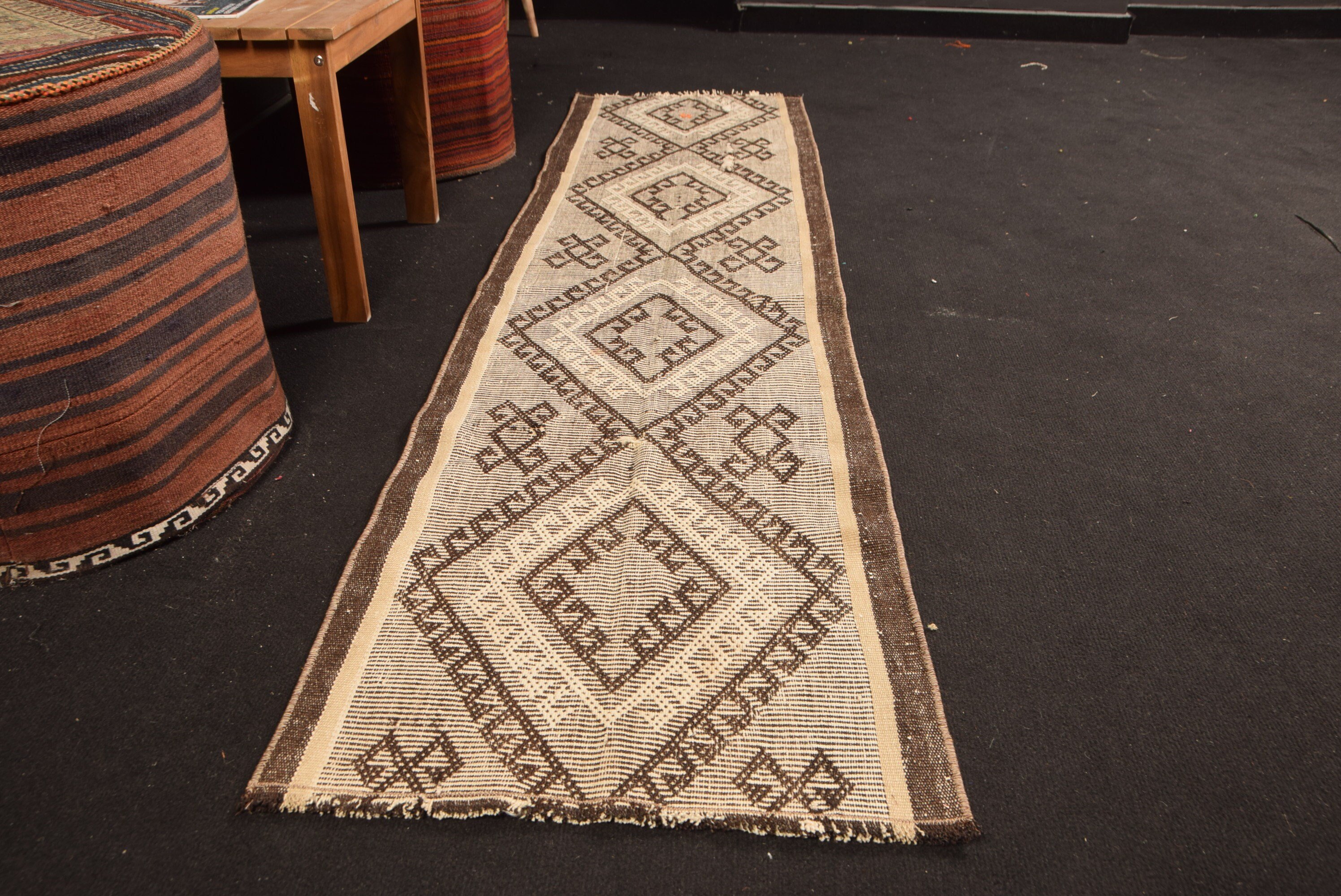 Kitchen Rug, Vintage Rug, Rugs for Corridor, Kilim, Beige Oushak Rugs, 1.7x6.9 ft Runner Rugs, Oriental Rug, Abstract Rug, Turkish Rug