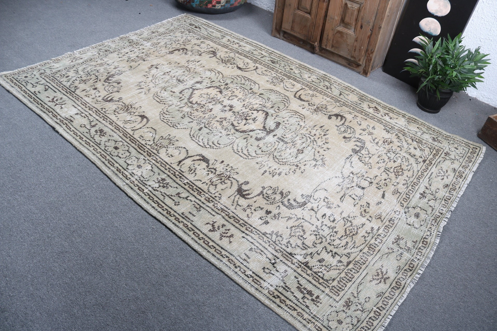 Türk Halısı, Büyük Vintage Halı, 5.3x8.3 ft Büyük Halı, Anadolu Halısı, Yeşil Ev Dekor Halısı, Vintage Halı, Lüks Halı, Yemek Odası Halıları