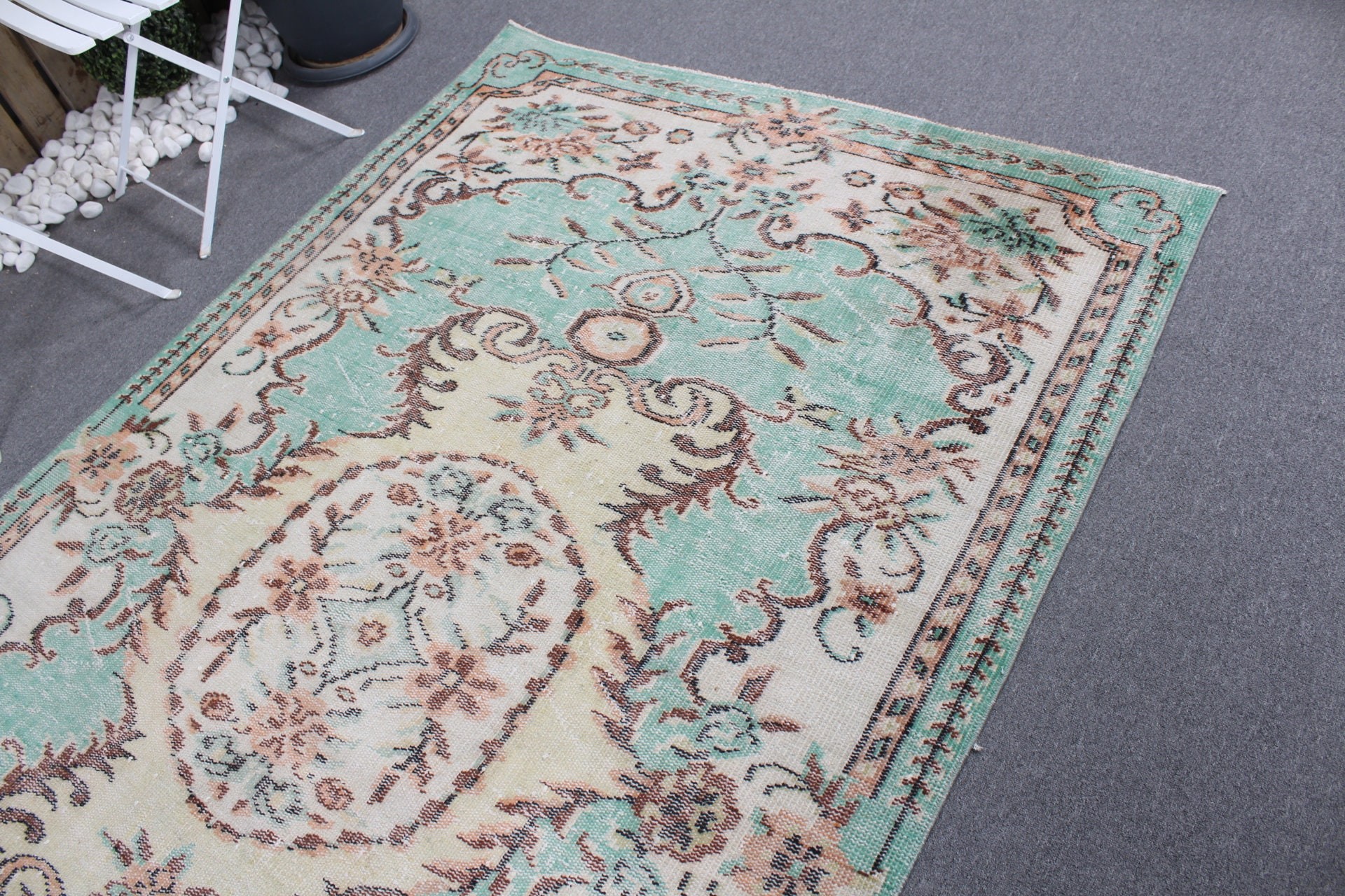 Vintage Rug, 5x8.5 ft Large Rug, Moroccan Rugs, Rugs for Dining Room, Art Rug, Living Room Rug, Turkish Rug, Bedroom Rugs, Green Cool Rugs