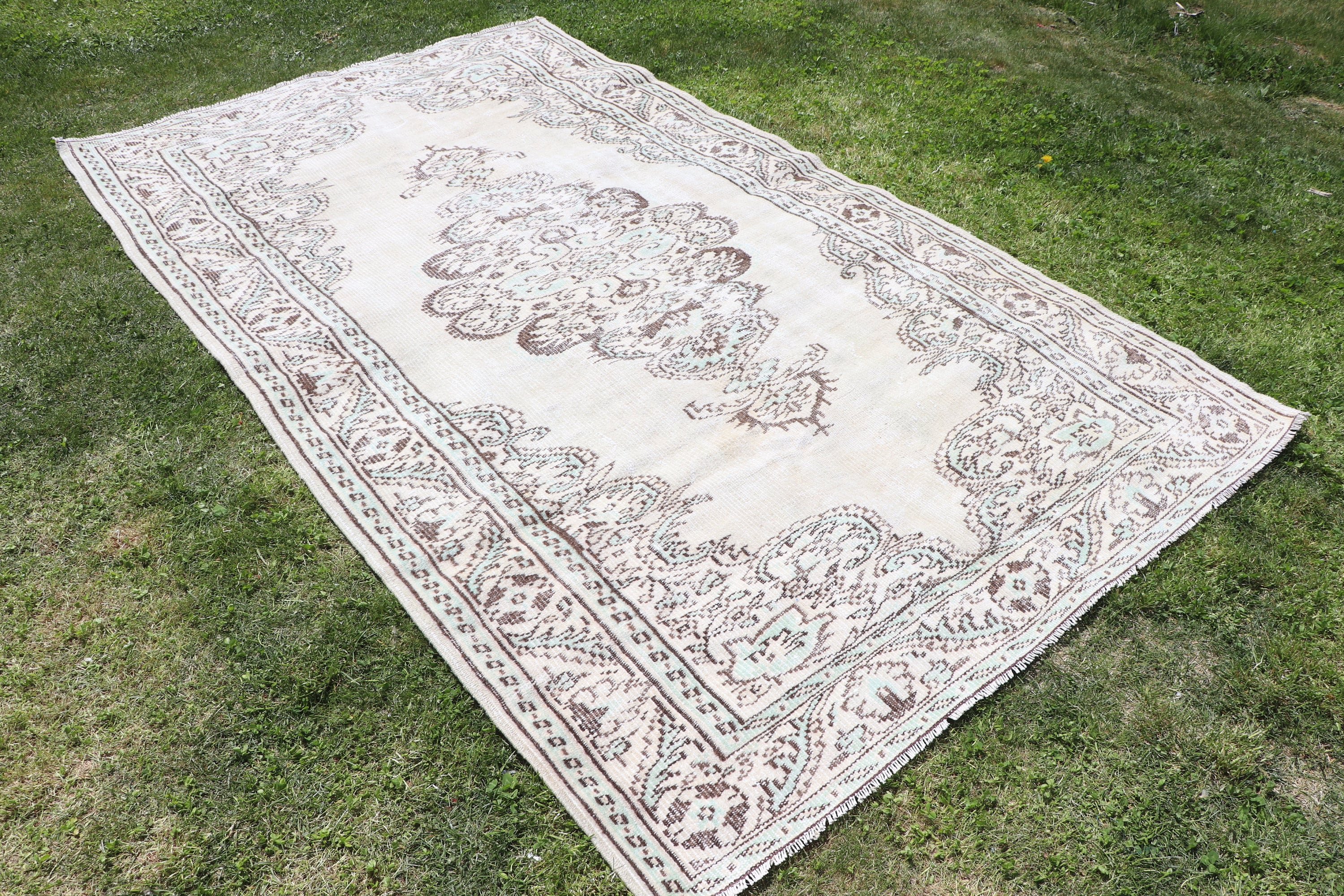 Bedroom Rugs, Beige Kitchen Rug, Vintage Rugs, Cool Rug, Large Oushak Rug, Turkish Rug, Oushak Rug, Rugs for Bedroom, 5x8.3 ft Large Rug