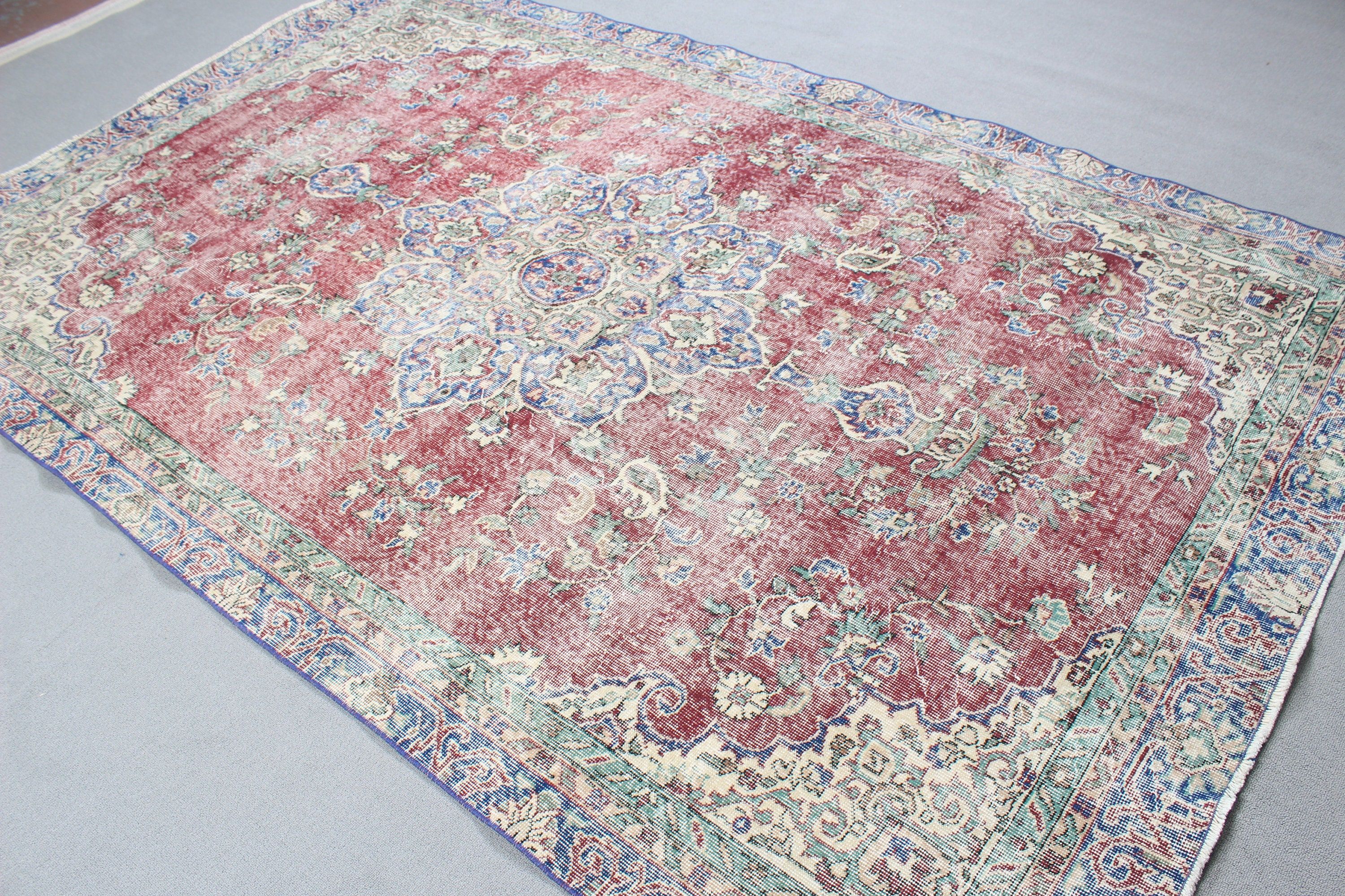 5.8x9.5 ft Large Rug, Living Room Rugs, Bedroom Rug, Oriental Rugs, Turkish Rugs, Red Kitchen Rugs, Rugs for Salon, Salon Rug, Vintage Rug