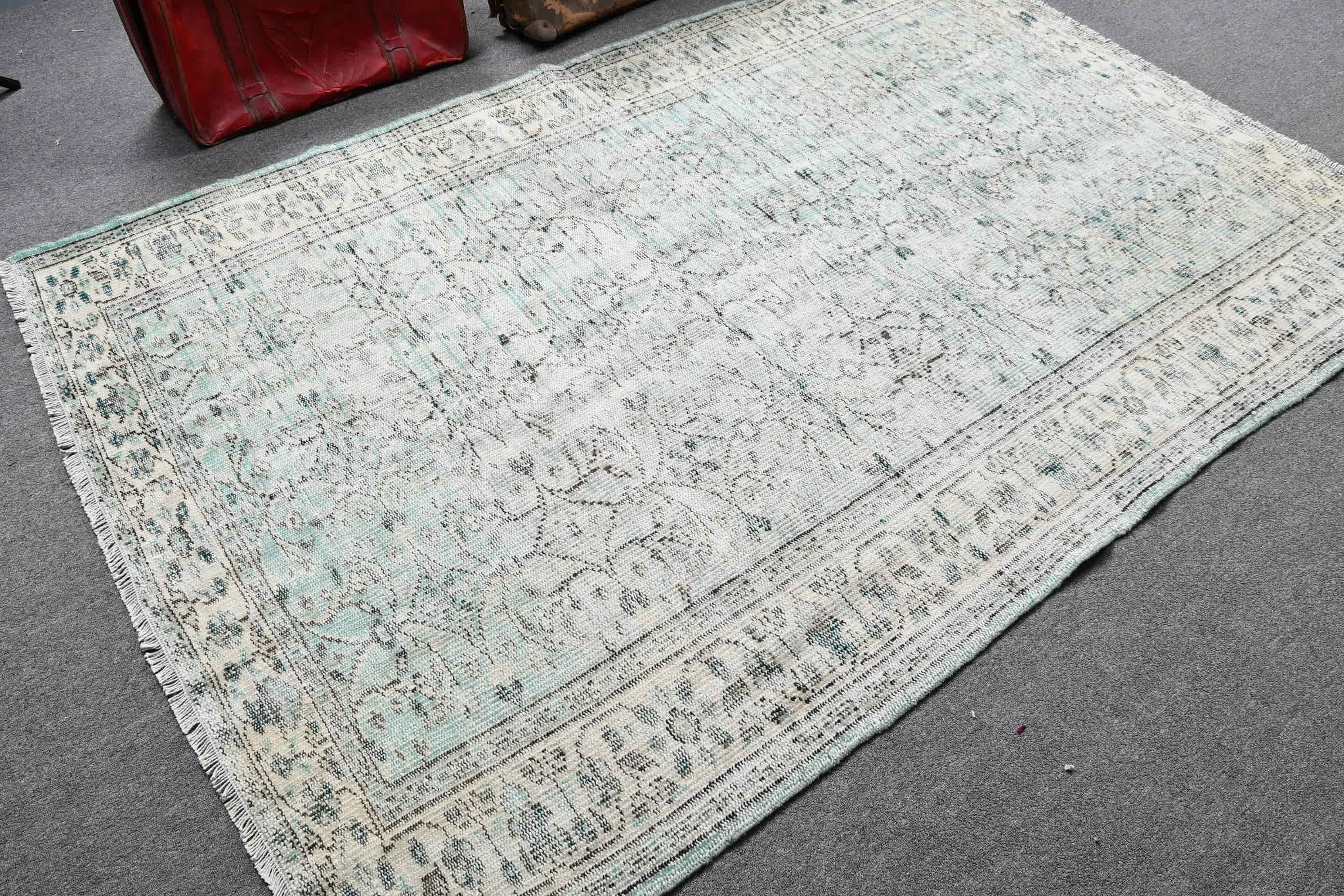 Green Home Decor Rug, Turkish Rug, Office Rug, Bedroom Rug, Vintage Rug, Rugs for Salon, 5.2x7.7 ft Large Rug, Wool Rugs, Dining Room Rug