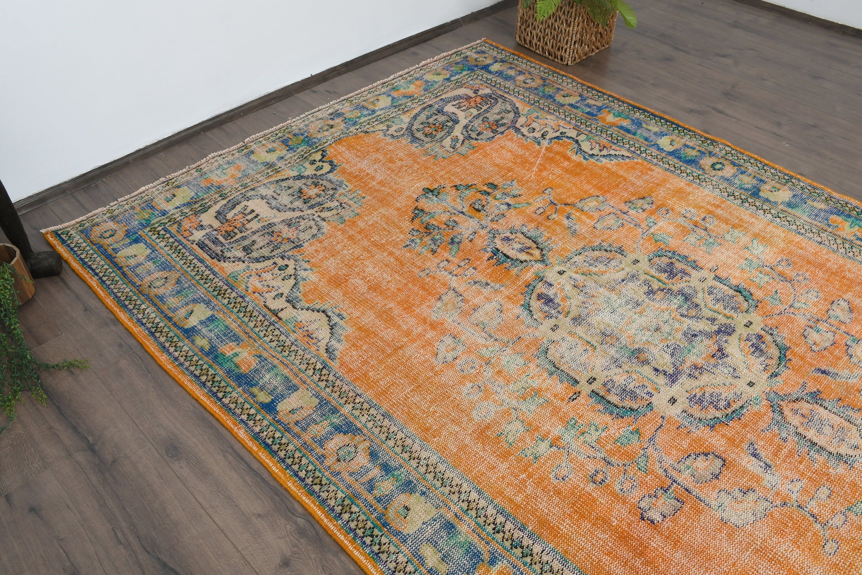 Anatolian Rug, Vintage Rugs, 6.1x9.5 ft Large Rug, Yellow Moroccan Rug, Kitchen Rug, Turkish Rug, Salon Rug, Bedroom Rugs, Handmade Rugs