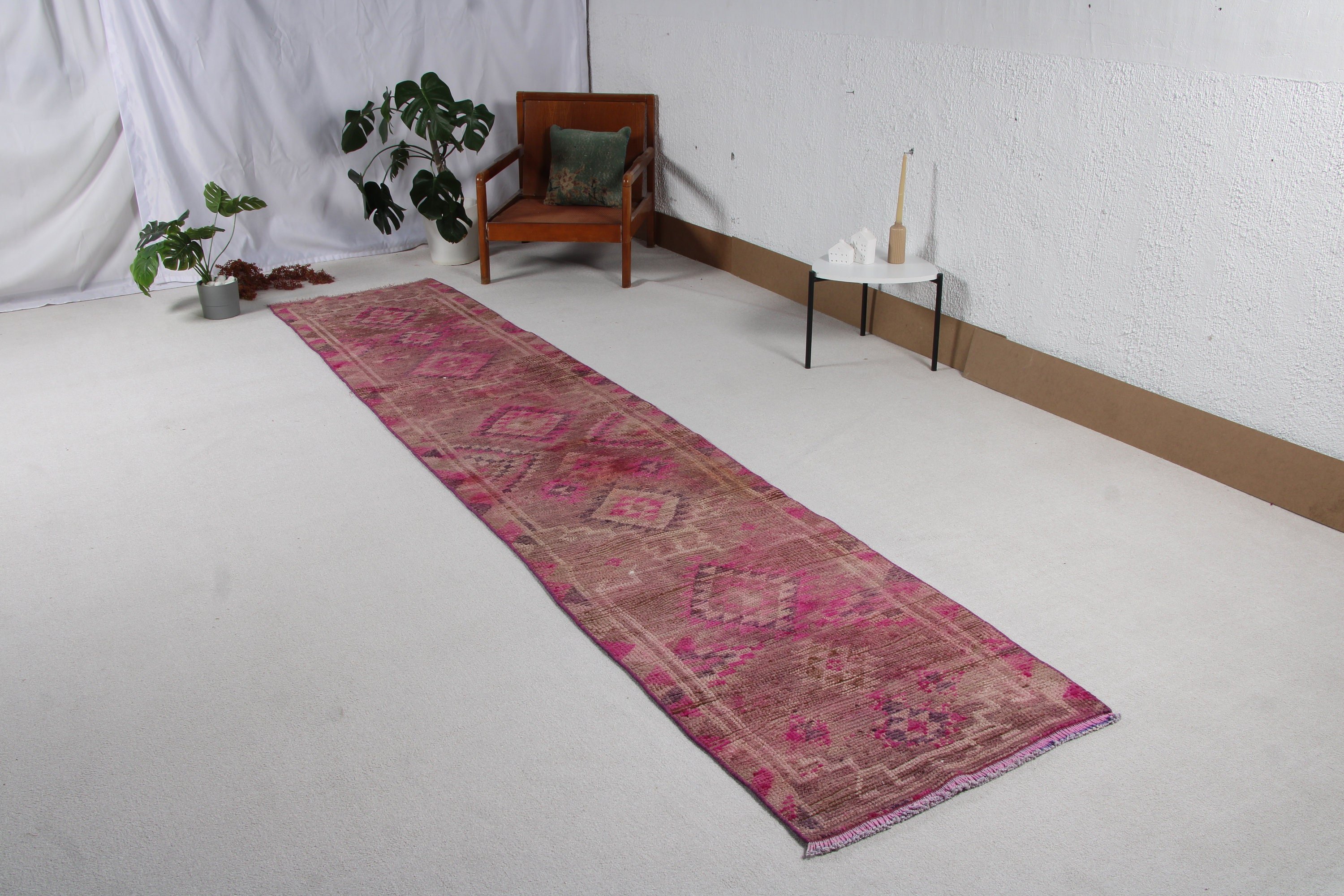 Vintage Rugs, Moroccan Rugs, Flatweave Rugs, Pink Handwoven Rugs, Turkish Rug, Beni Ourain Runner Rug, Stair Rugs, 2.6x12.7 ft Runner Rug