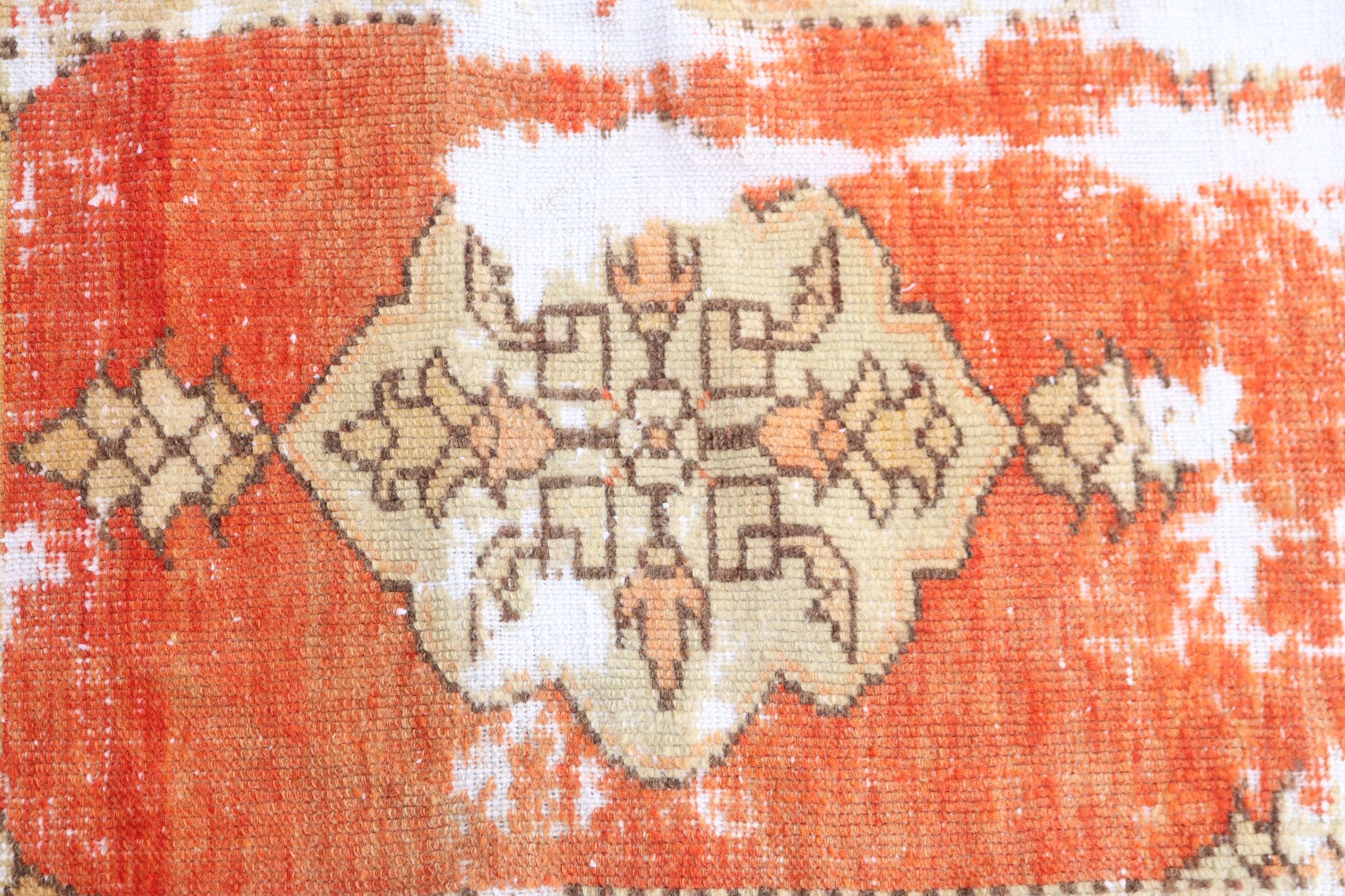 Vintage Rugs, Bath Rug, Orange Neutral Rugs, Wool Bath Mat Rug, Oushak Rugs, Turkish Rug, Car Mat Rugs, Bedroom Rugs, 1.3x3.2 ft Small Rugs