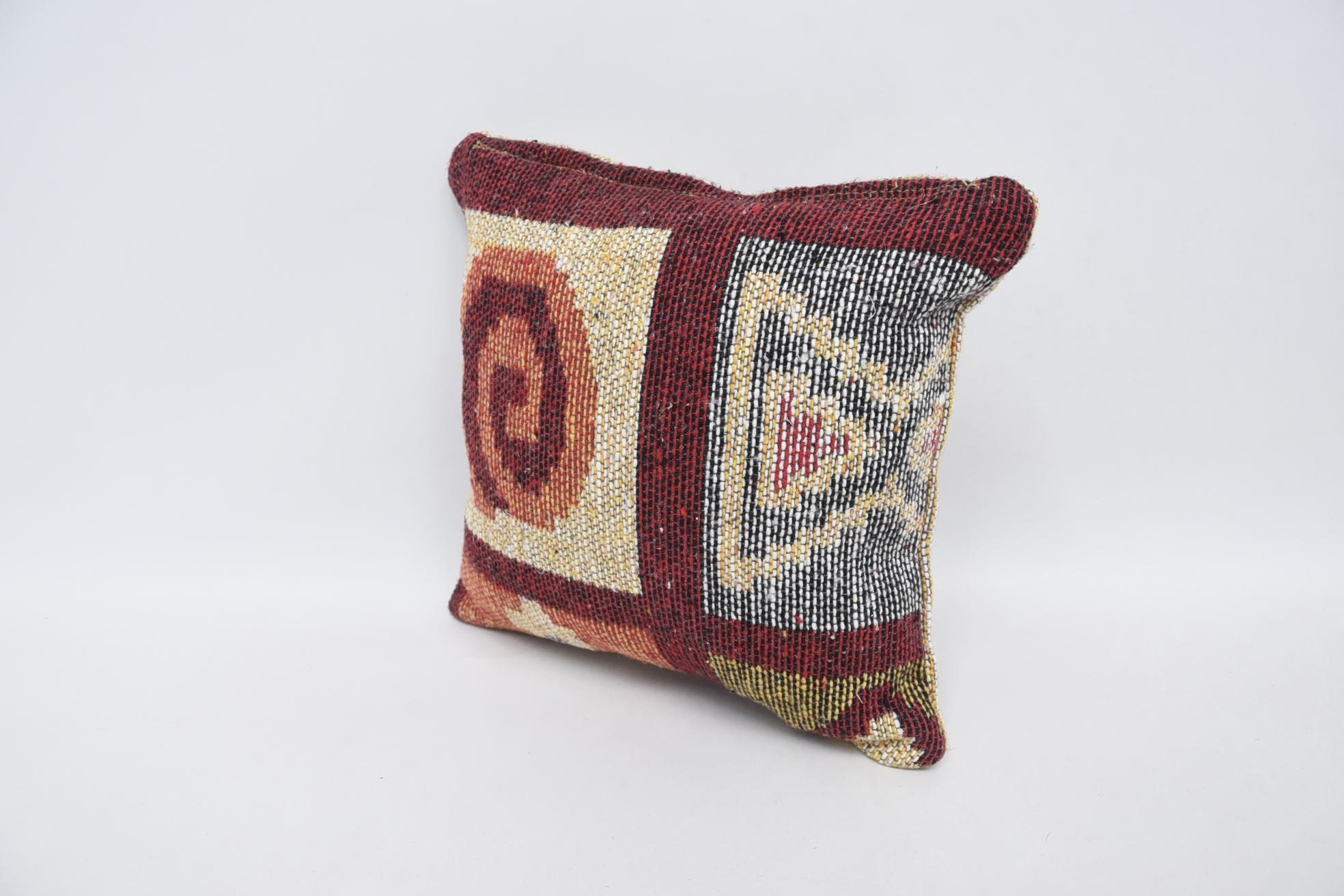 Vintage Kilim Throw Pillow, Nomadic Pillow Cover, 12"x12" Red Cushion, Kilim Cushion Sham, Retro Pillow Sham, Boho Pillow Sham Cover