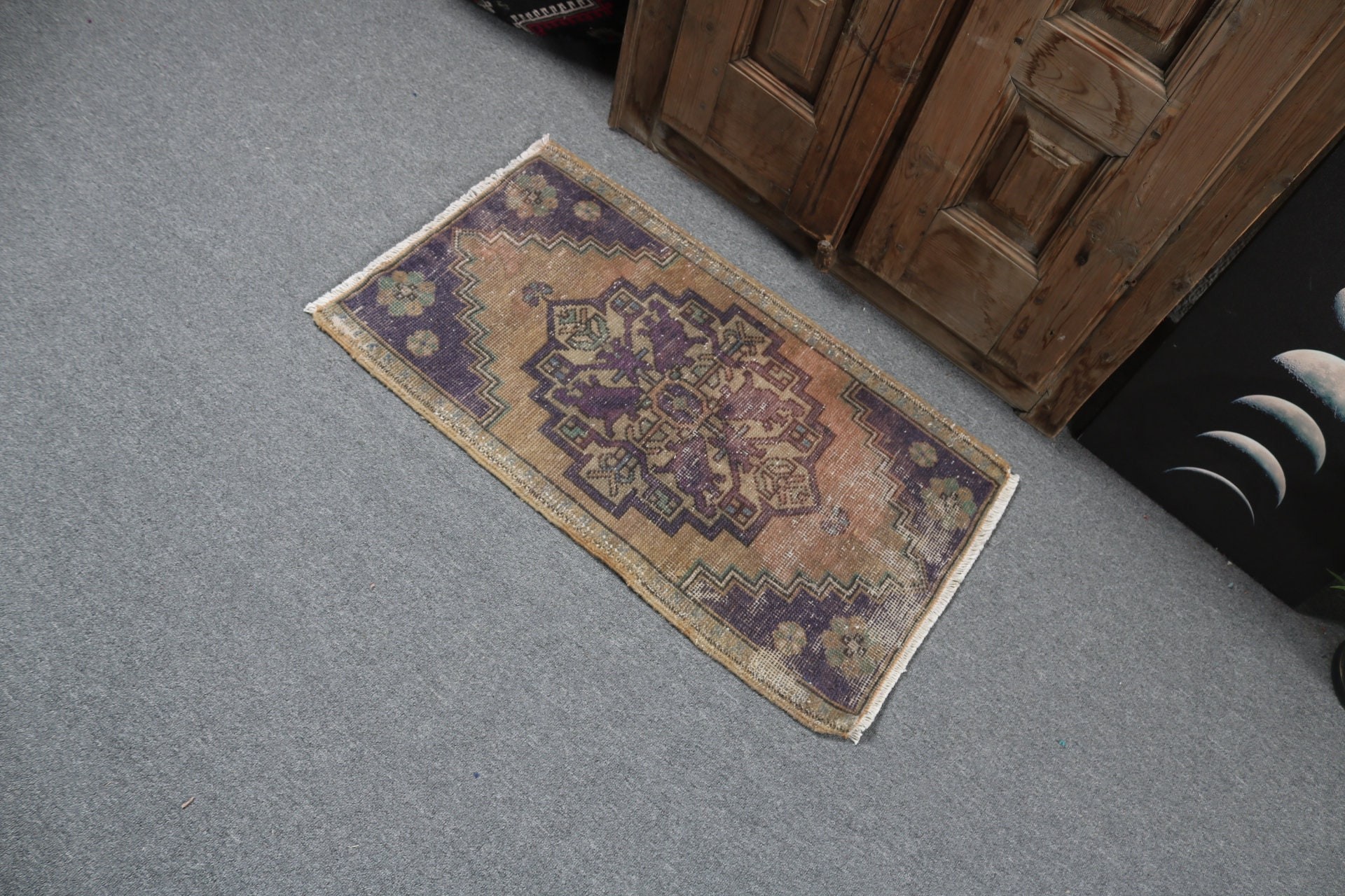 Kahverengi Beyan Halısı, Türk Halıları, 1.7x2.9 ft Küçük Halı, Küçük Vintage Halı, Banyo Halıları, Boho Halı, Beyan Halısı, Havalı Halılar, Vintage Halılar