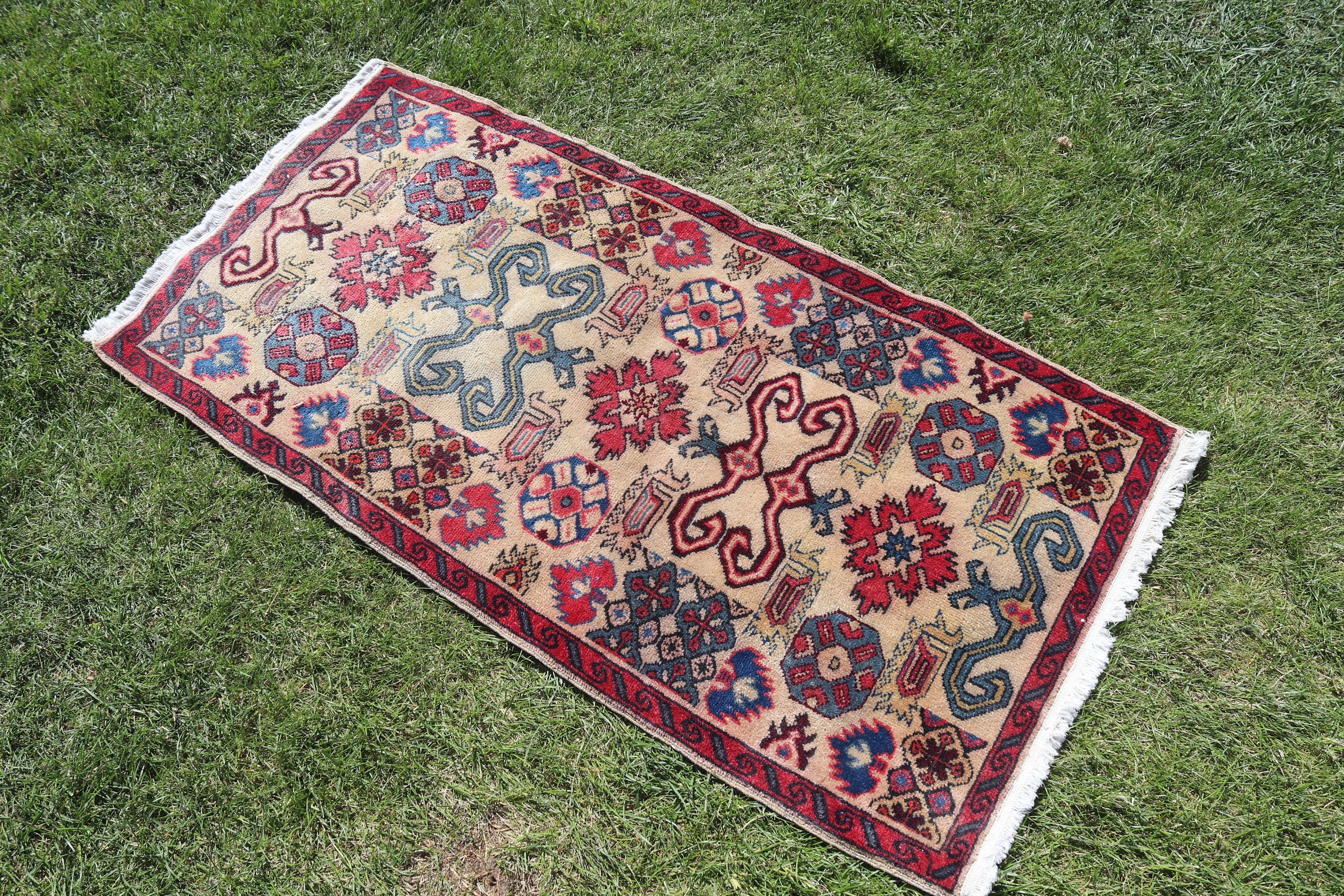 Vintage Halılar, Bej Ev Dekorasyonu Halıları, Türk Halısı, Mutfak Halıları, Kabile Halısı, 2.1x4.1 ft Küçük Halı, Banyo Halısı, Oryantal Halılar