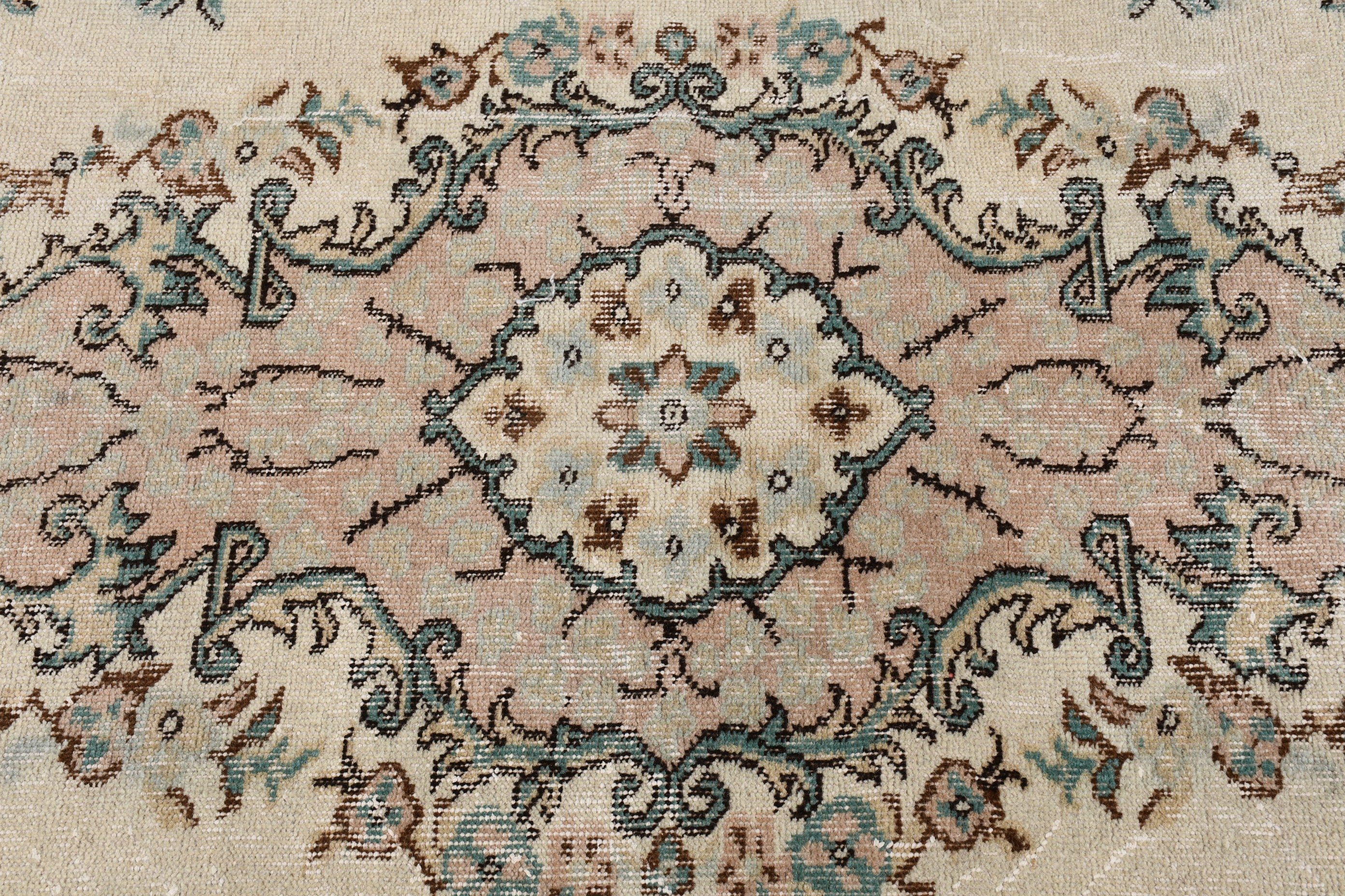 5.7x9.1 ft Büyük Halı, Bej Boho Halıları, El Dokuma Halısı, Ofis Halıları, Türk Halısı, Vintage Halı, Yer Halıları, Büyük Oushak Halıları, Yemek Odası Halısı