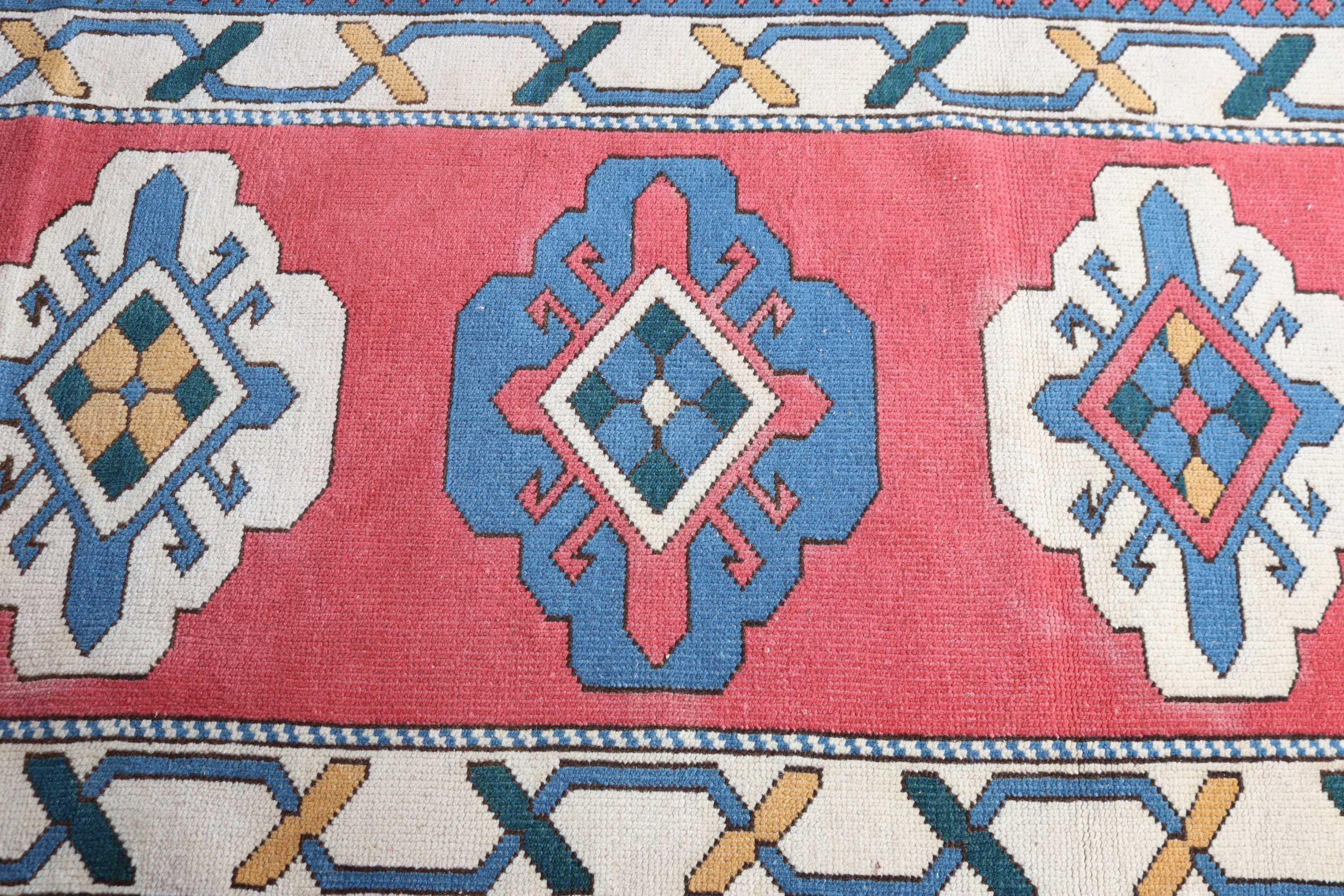 Nötr Halılar, Yün Halılar, 2,8x9,8 ft Runner Halıları, Runner Halıları, Vintage Halılar, Türk Halıları, Vintage Runner Halısı, Pembe Geometrik Halılar