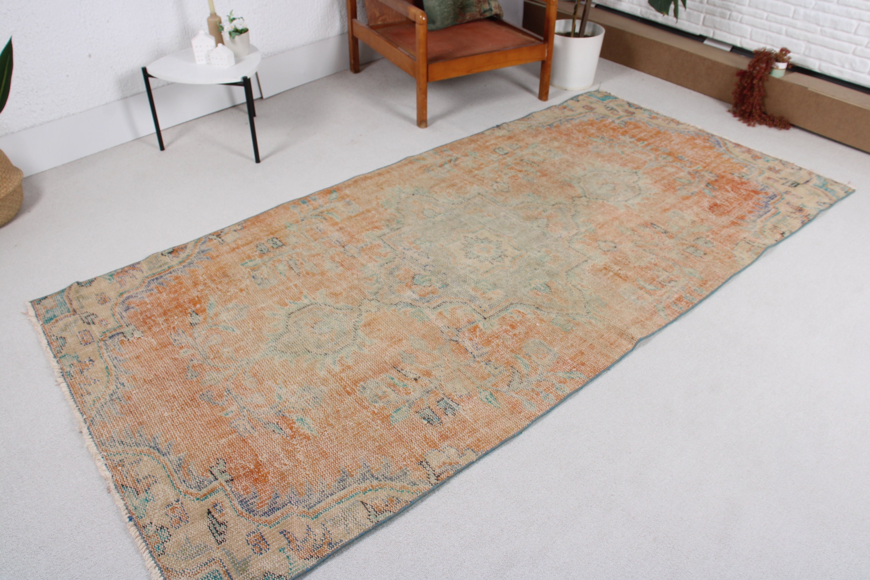 Flatweave Rug, Vintage Decor Rug, Orange Boho Rugs, Cool Rug, Nursery Rug, Oushak Area Rug, Vintage Rugs, 4.2x8.7 ft Area Rug, Turkish Rugs