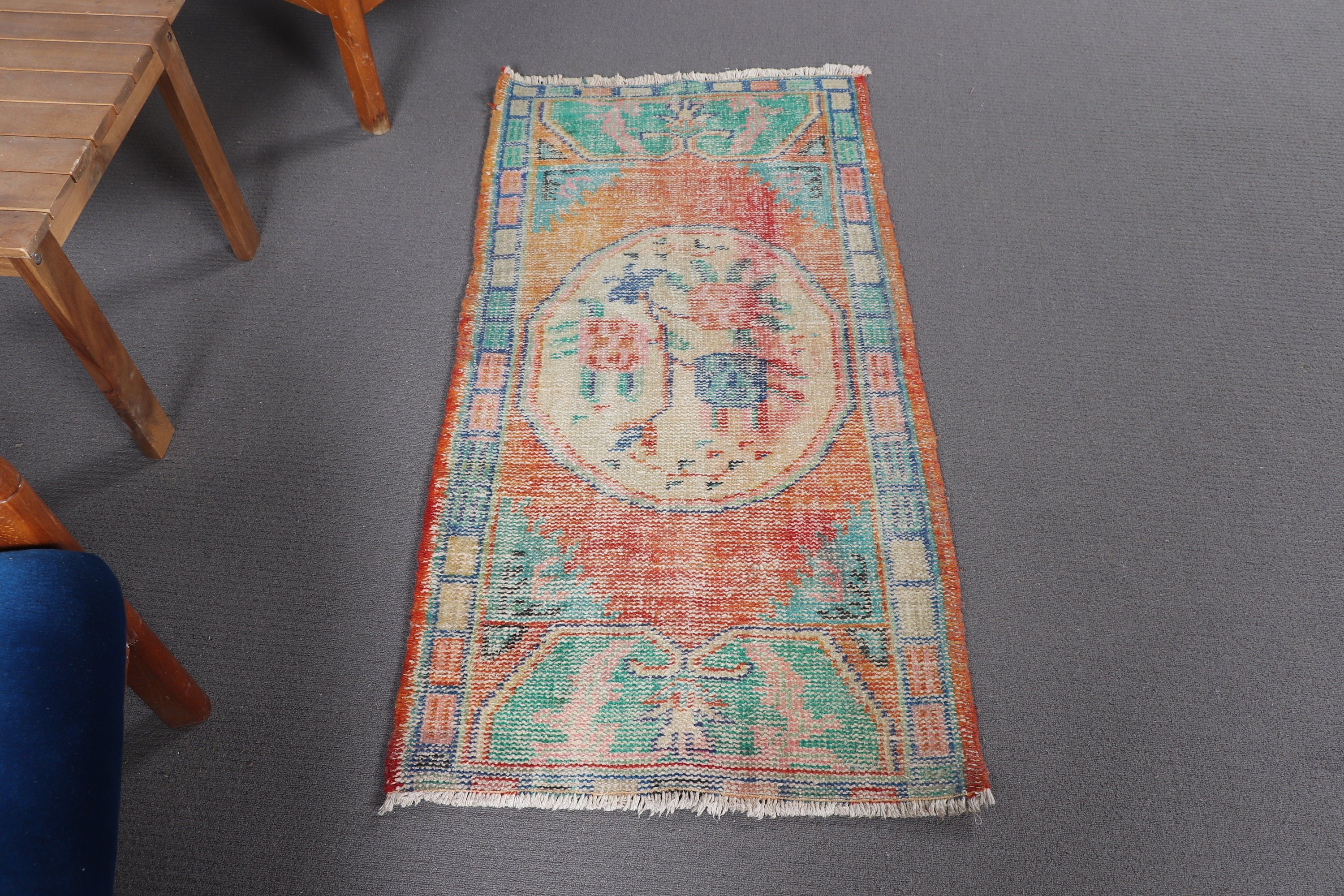 Cool Rug, Bedroom Rug, Orange Antique Rug, Oriental Rugs, Vintage Rug, Turkish Rugs, Bathroom Rugs, Bohemian Rugs, 2.1x4.2 ft Small Rugs